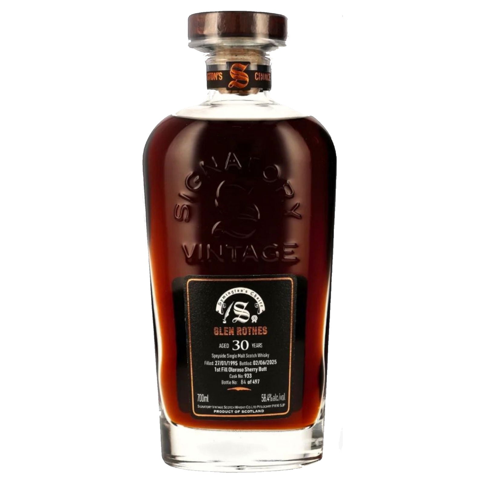 Glenrothes 30 Years Old 1995 Cask Strength Collection Symingtons Choice Signatory Vintage Cask No. 933
