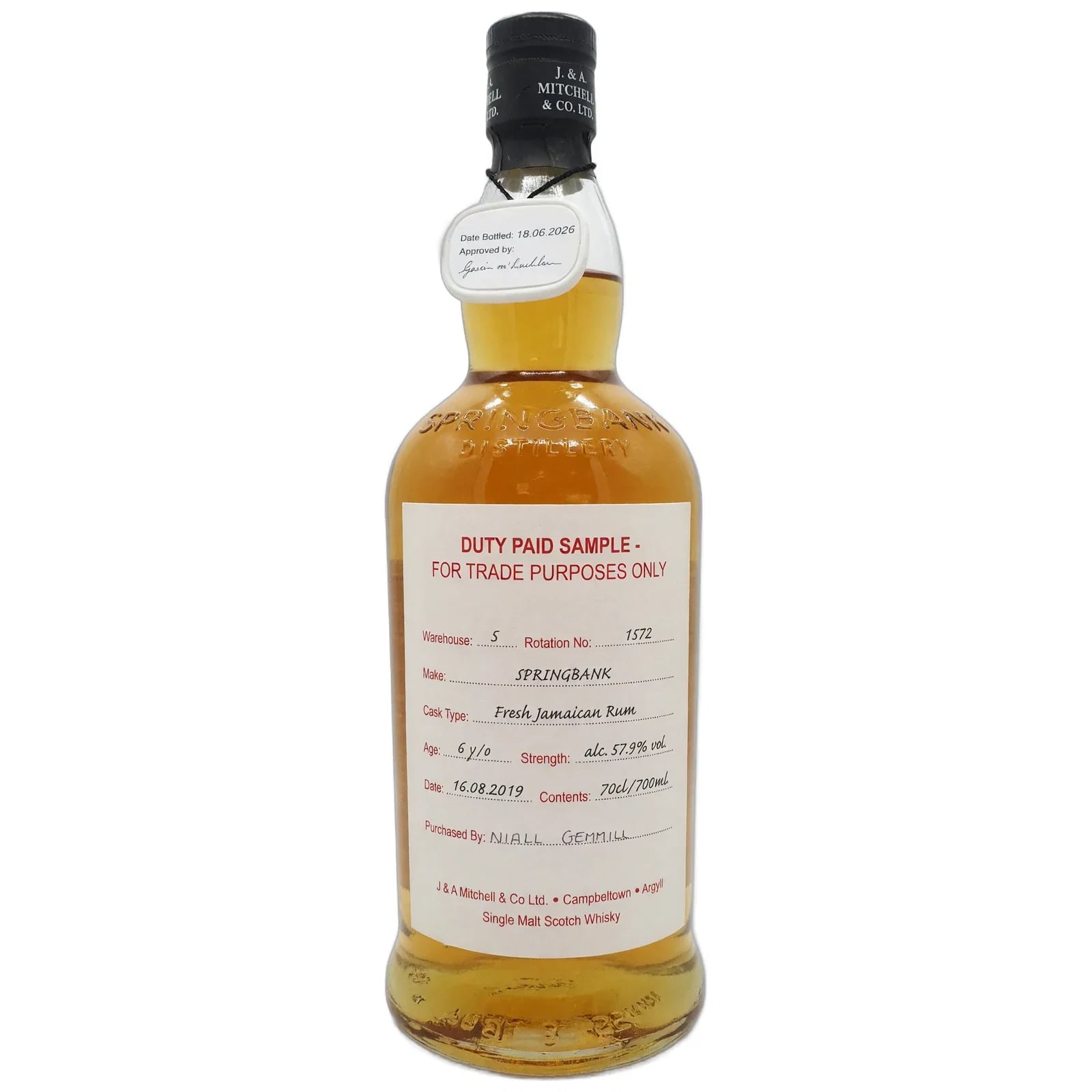 Springbank 6 Years Old Duty Paid Sample For Trade Purposes Only By Niall Gemmil