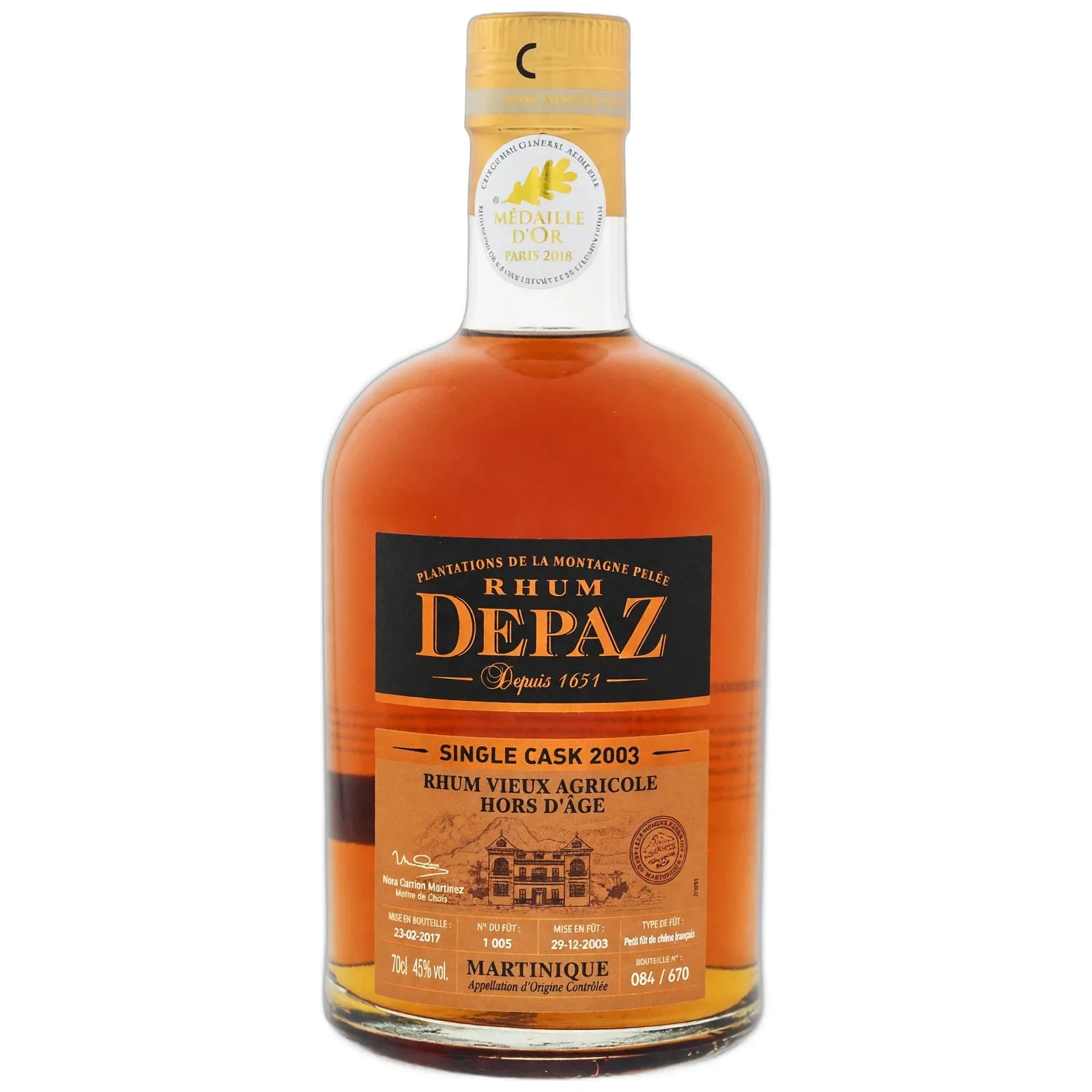 Depaz 13 Years Old 2003 Single Cask Cask Nr. 1005