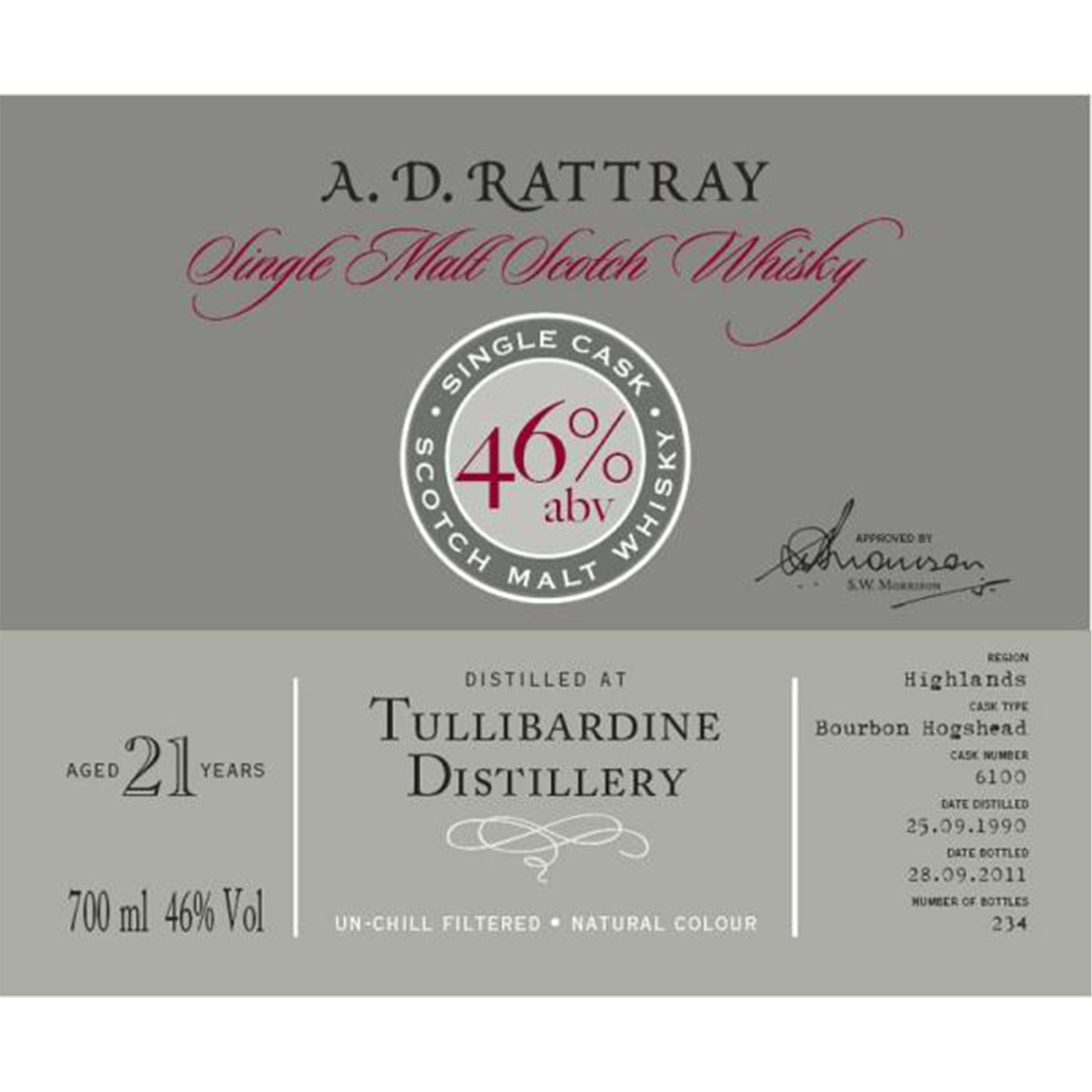 Tullibardine 21 Years Old 1990 Single Cask A.D. Rattray Nr. 6100