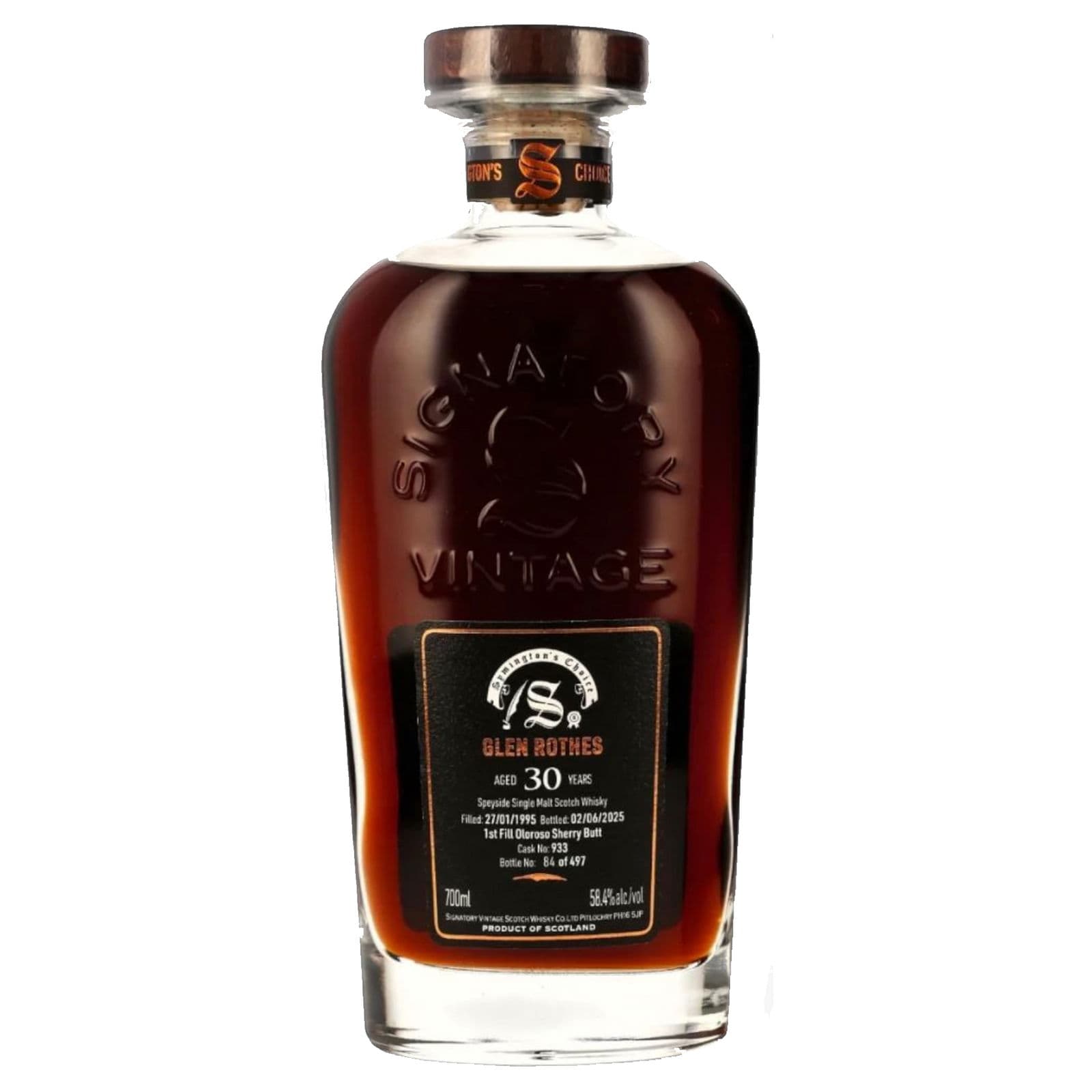 Glenrothes 30 Years Old 1995 Cask Strength Collection Symingtons Choice Signatory Vintage Cask No. 933