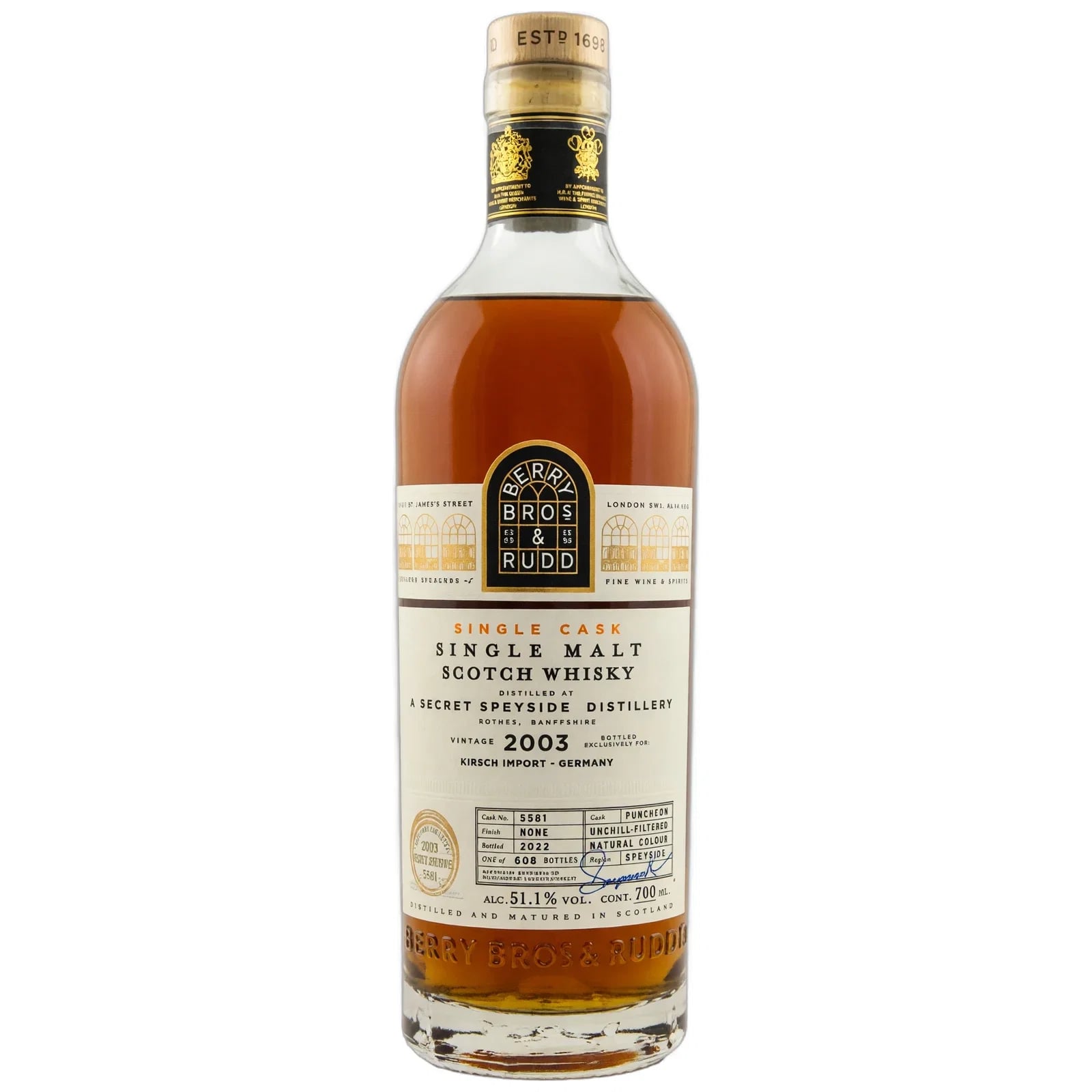A Secret Speyside Distillery 2003 Single Cask Berry Bros & Rudd Cask Nr. 5581