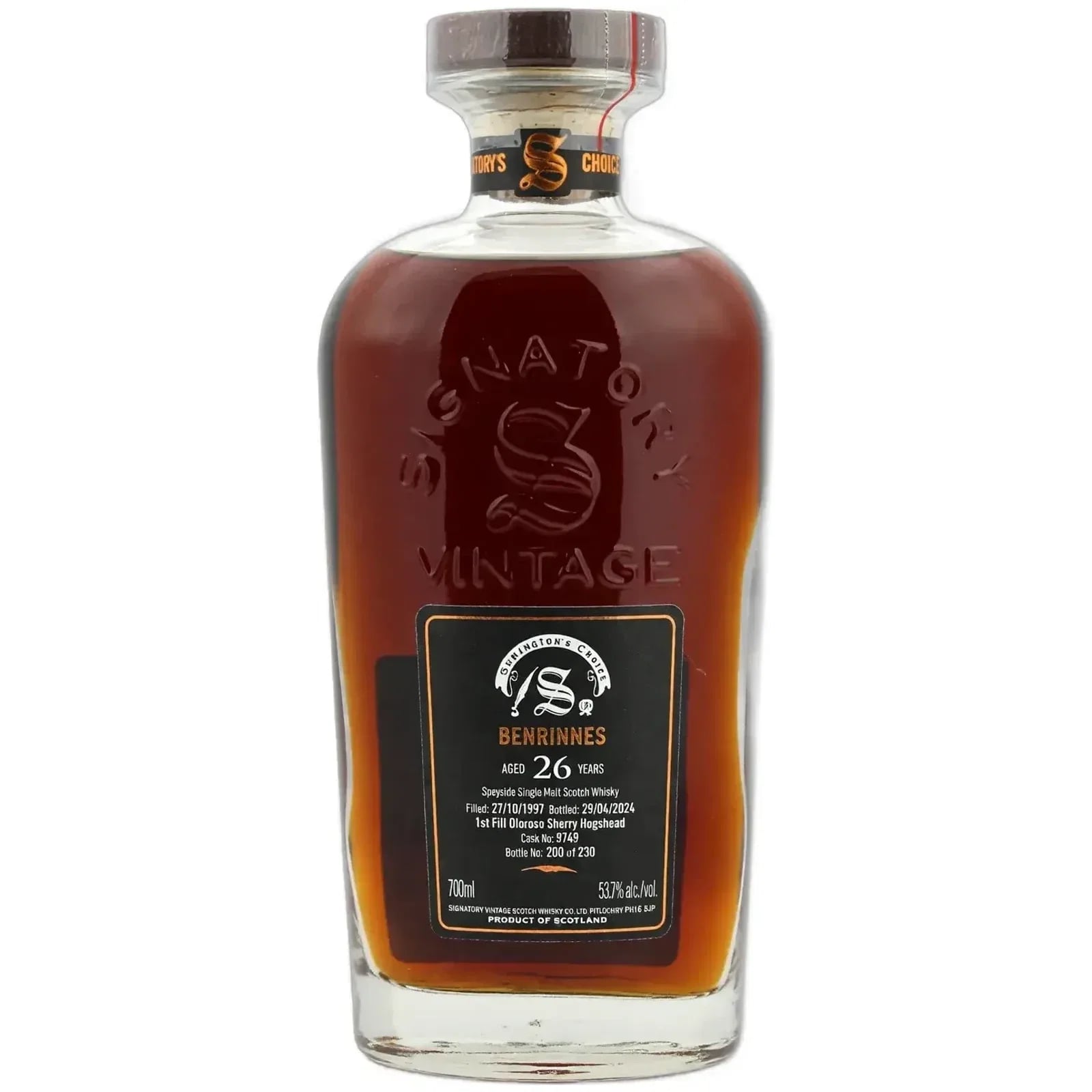 Benrinnes 26 Years Old 1997 Cask Strength Collection Symington'S Choice Signatory Vintage Cask Nr. 9749