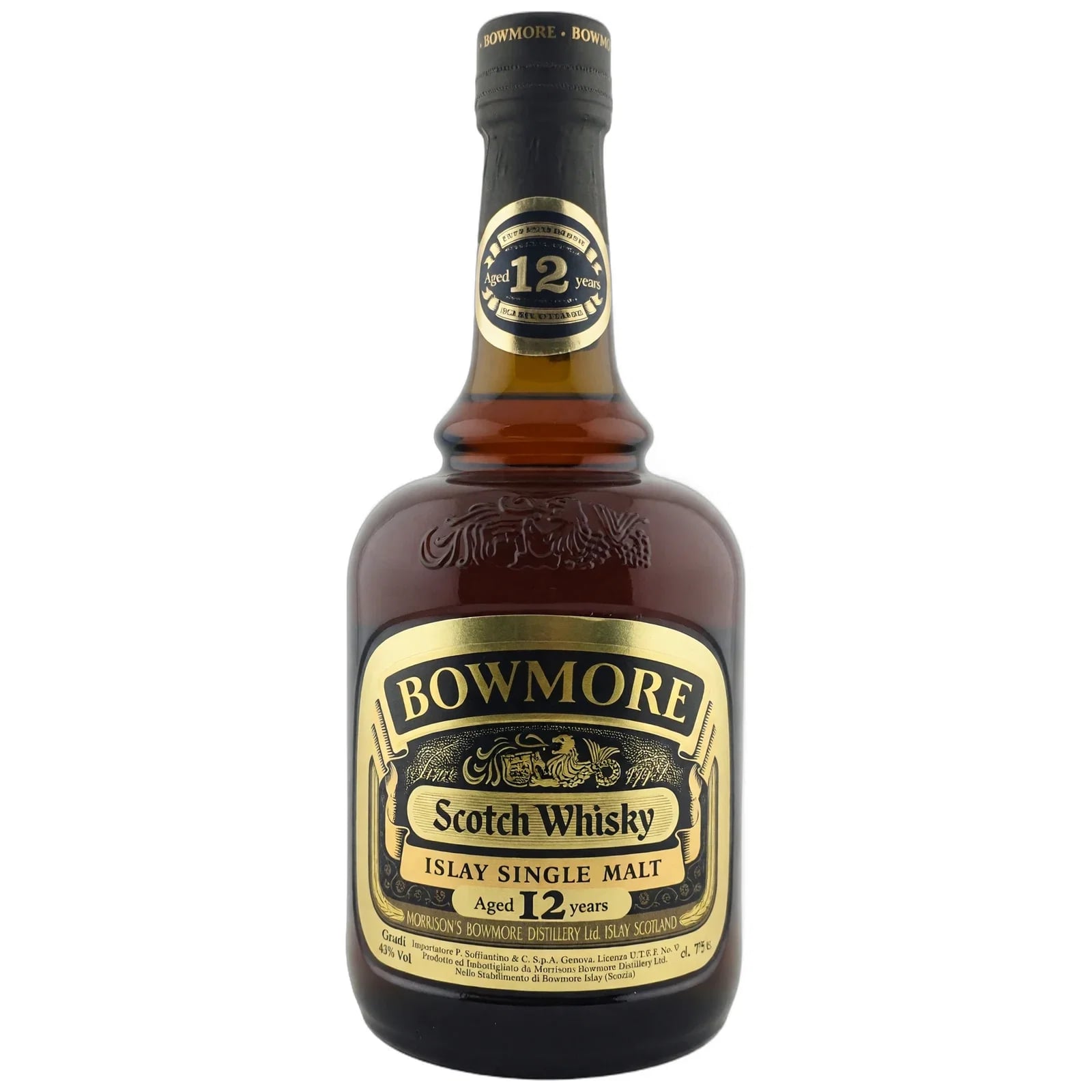 Bowmore 12 Years Old Dumpy Brown Bottle Gold Label 75 cl