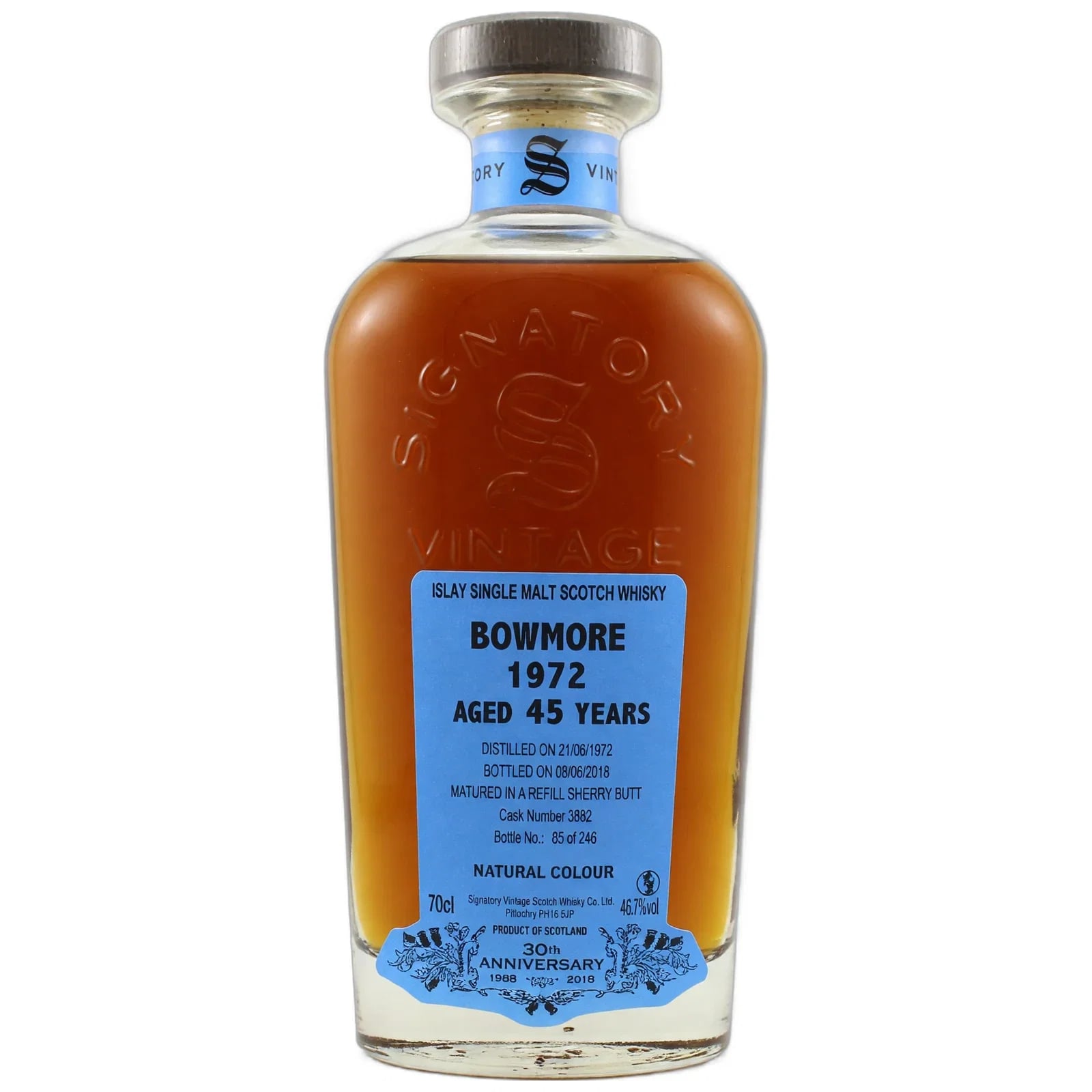 Bowmore 45 Years Old 1972 30th Anniversary Signatory Vintage Cask Nr. 3882