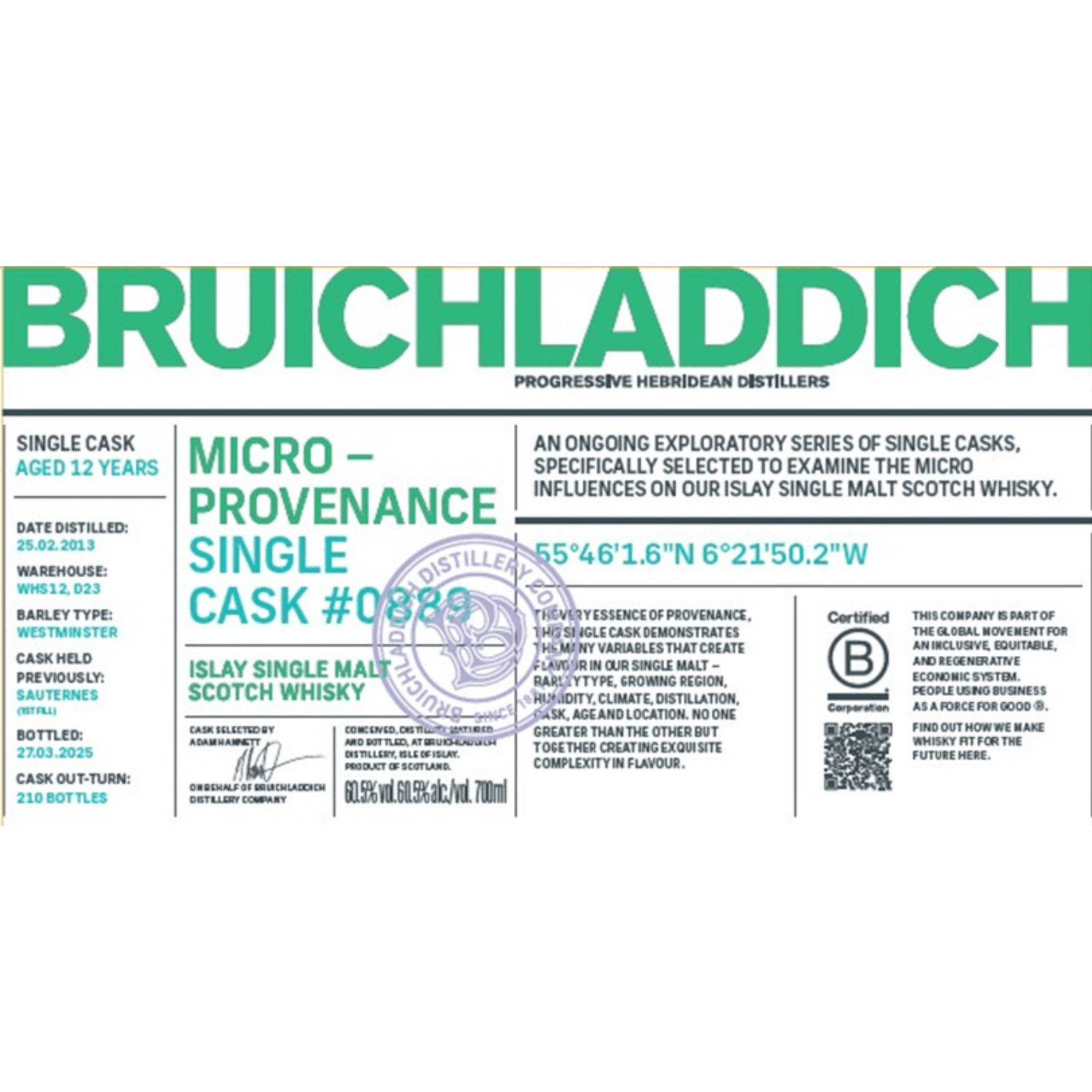 Bruichladdich 12 Years Old 2013 Cask Nr.0889