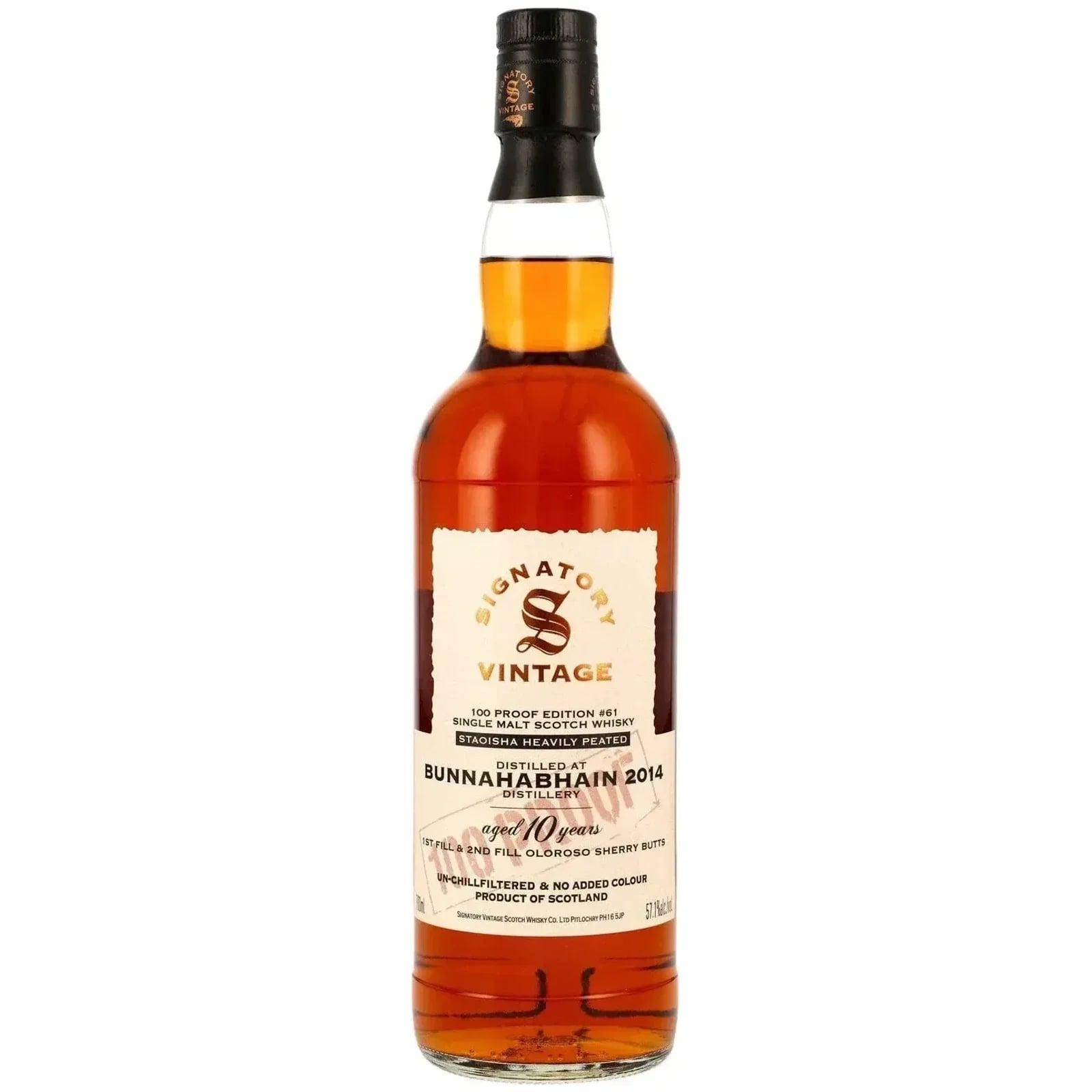 Bunnahabhain Staoisha 10 Years Old 2014 100 PROOF Edition #61 Signatory Vintage