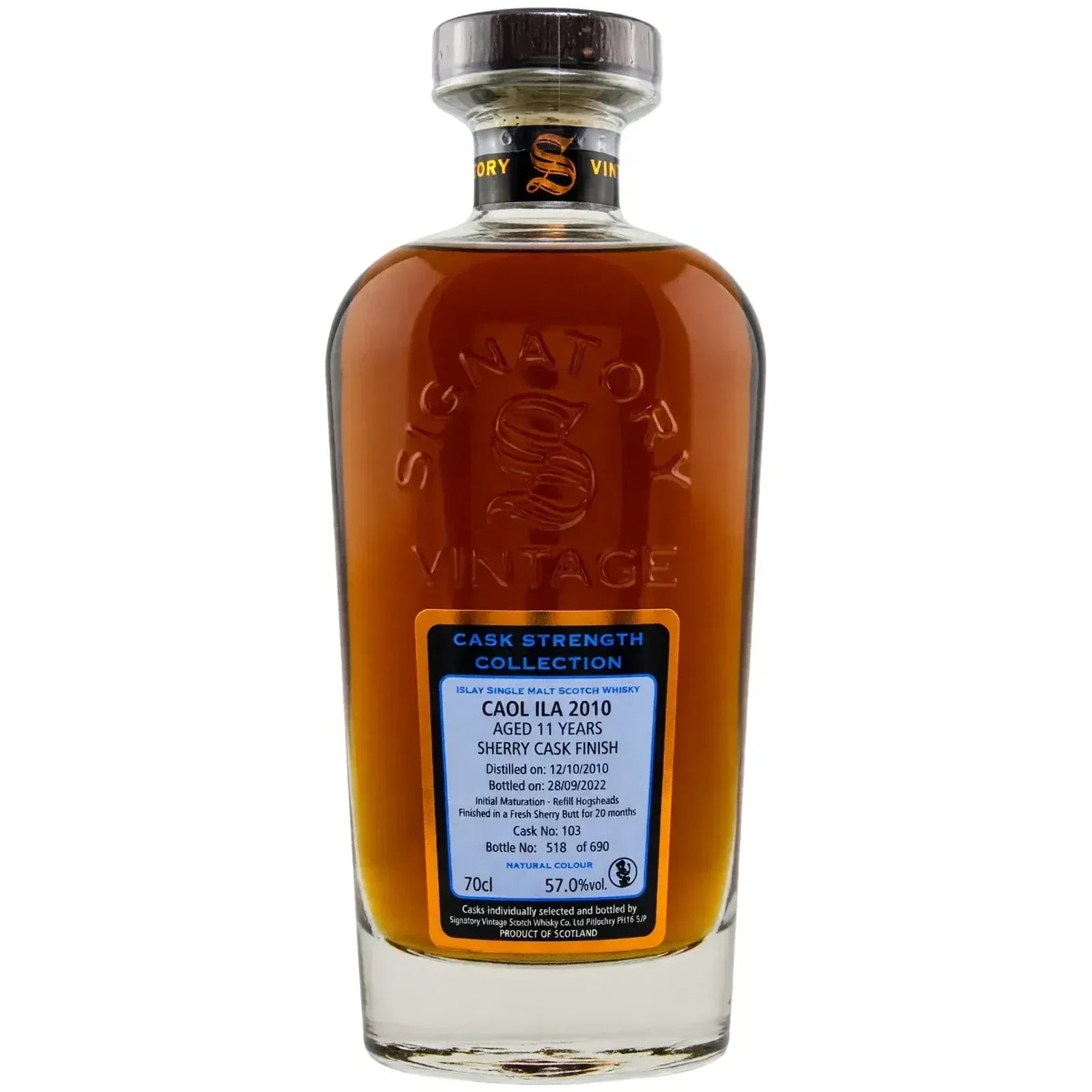 Caol Ila 11 Years Old 2010 Cask Strength Collection Signatory Vintage Cask No. 103