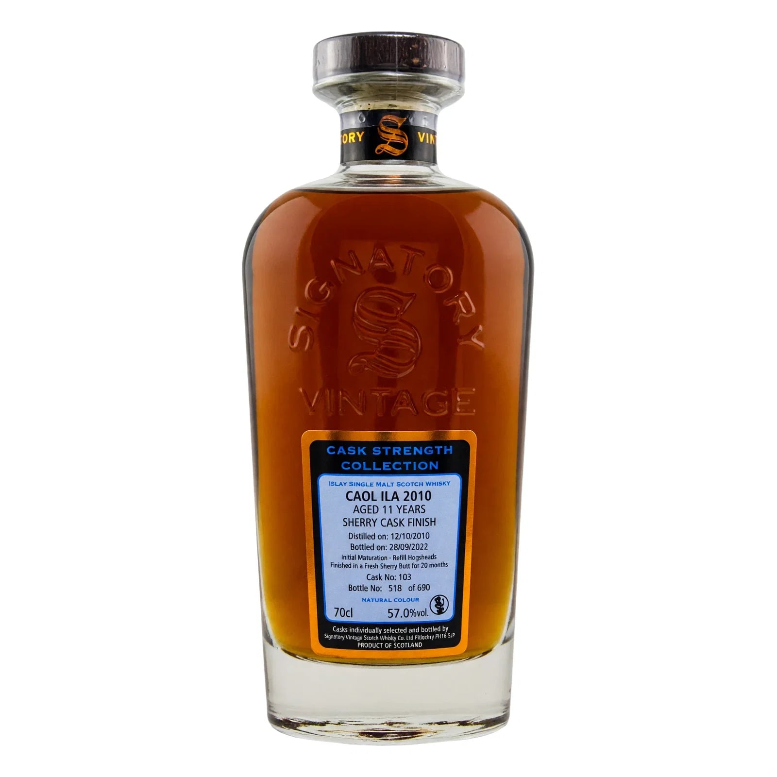 Caol Ila 11 Years Old 2010 Cask Strength Collection Signatory Vintage Cask No. 103