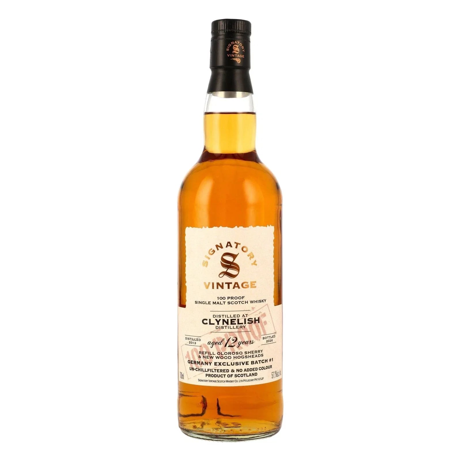 Clynelish 12 Years Old 2013 100 Proof Germany Edition #1 Signatory Vintage