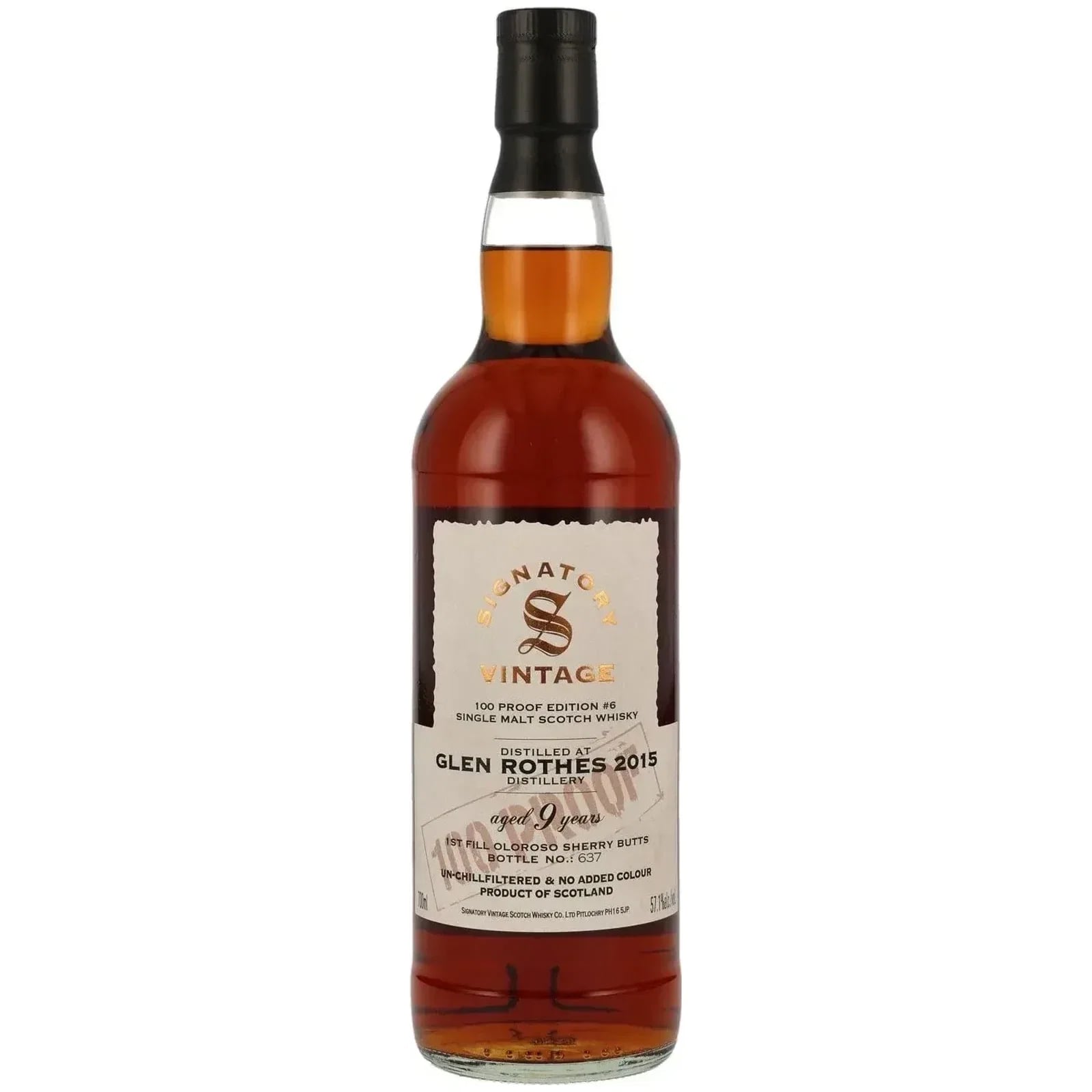 Glenrothes 9 Years Old 2015 100 Proof Edition #6 Signatory Vintage