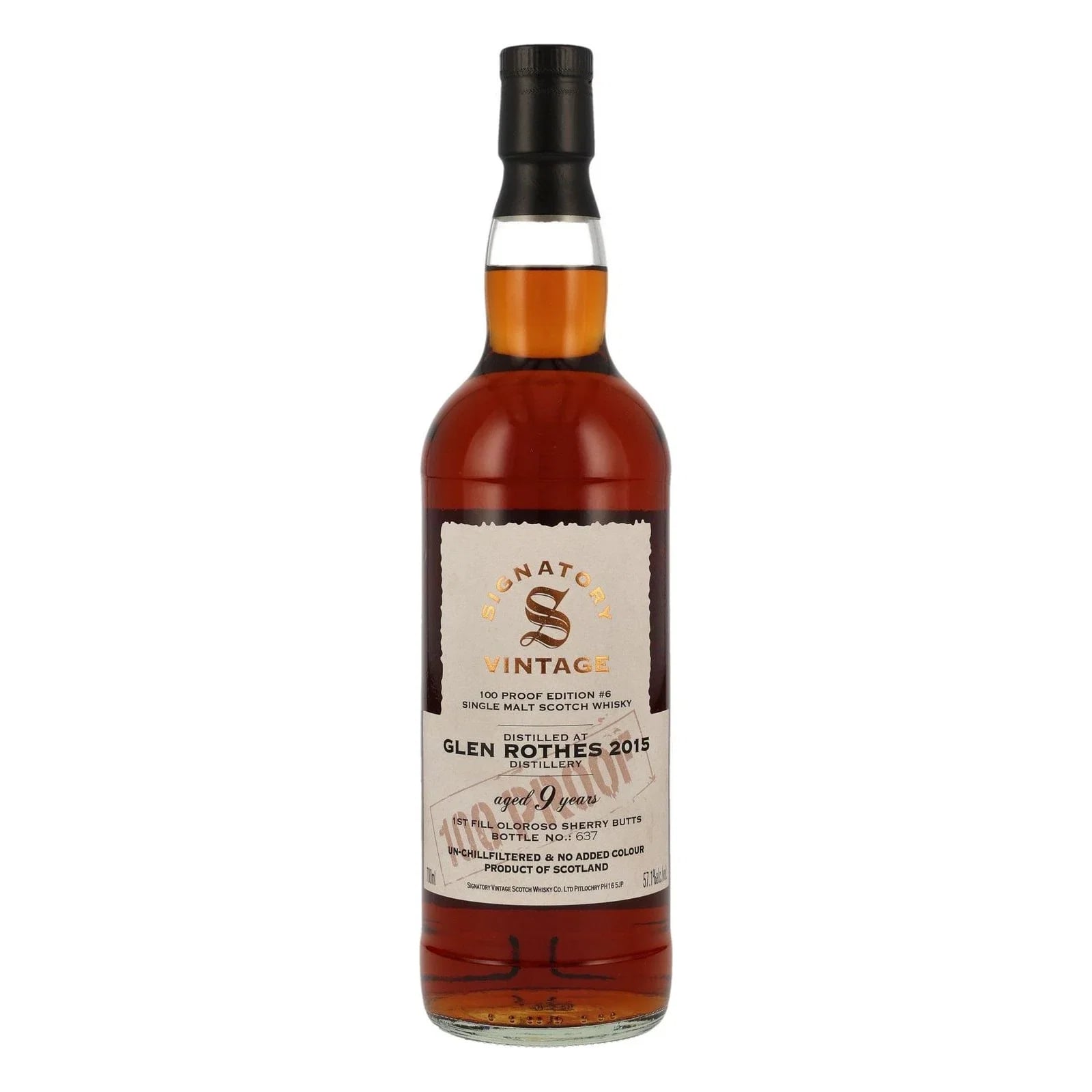 Glenrothes 9 Years Old 2015 100 Proof Edition #6 Signatory Vintage