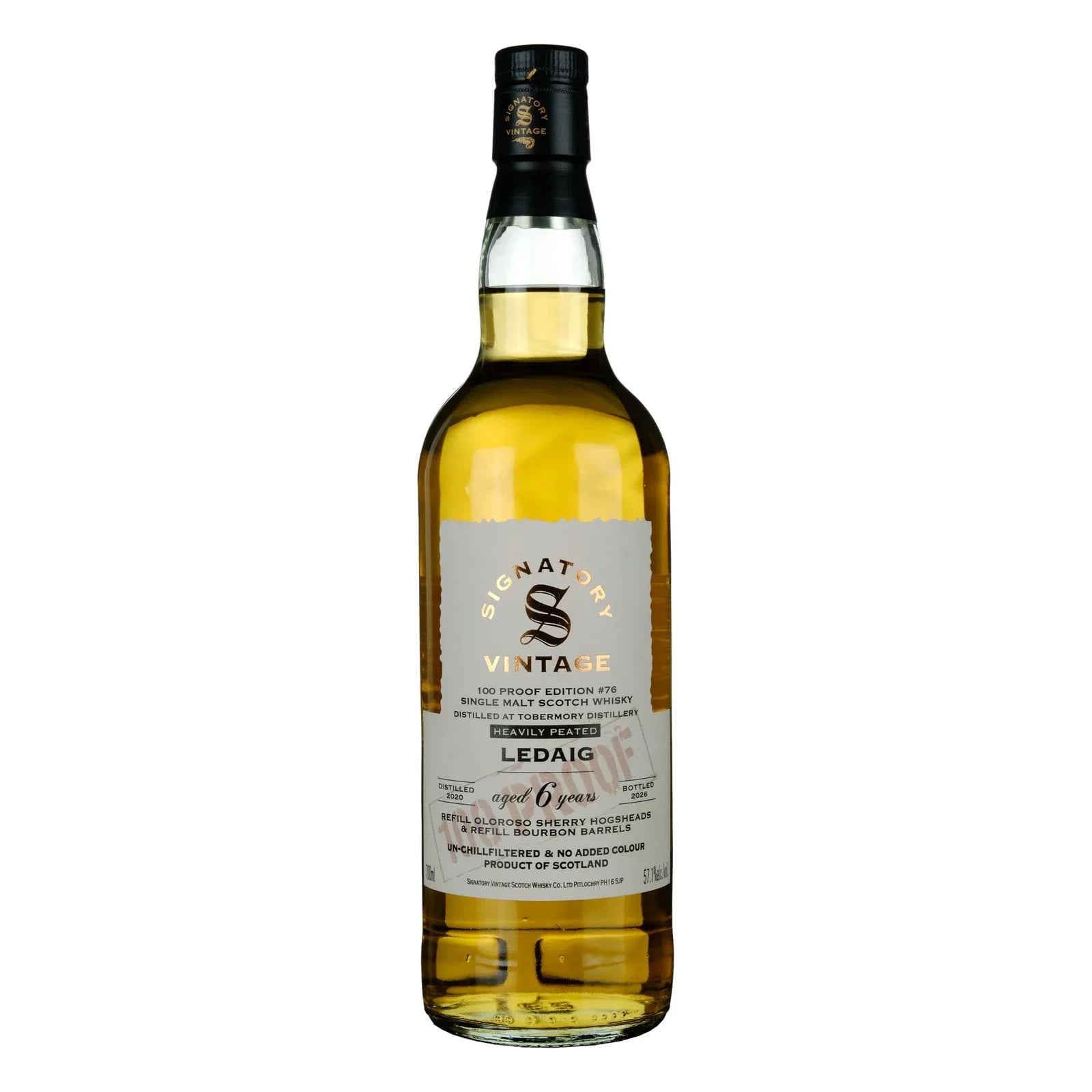 Ledaig 6 Years Old 2020 100 Proof Edition Signatory Vintage #76