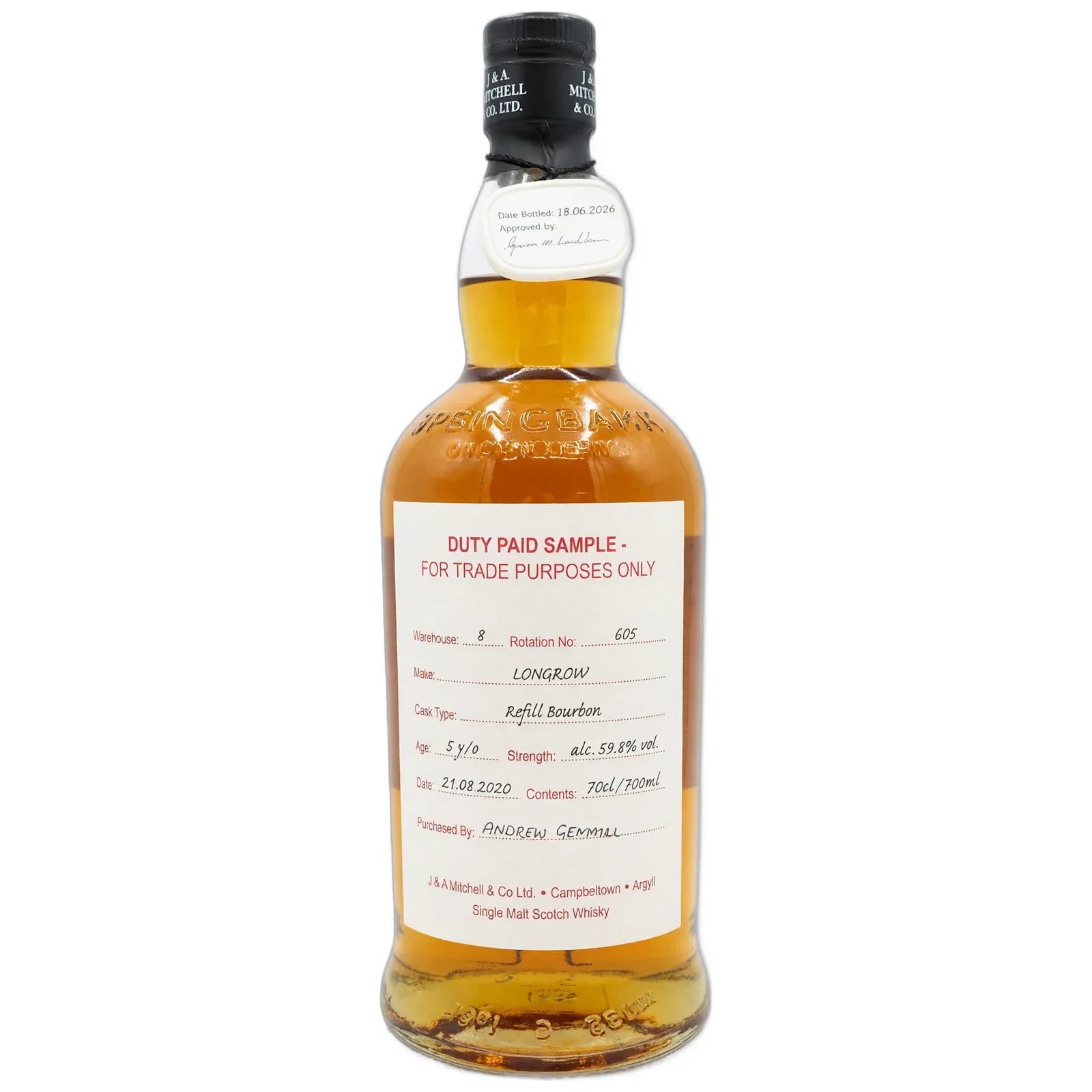 Longrow 5 Years Old Duty Paid Sample For Trade Purposes Only By Monica Gemmil