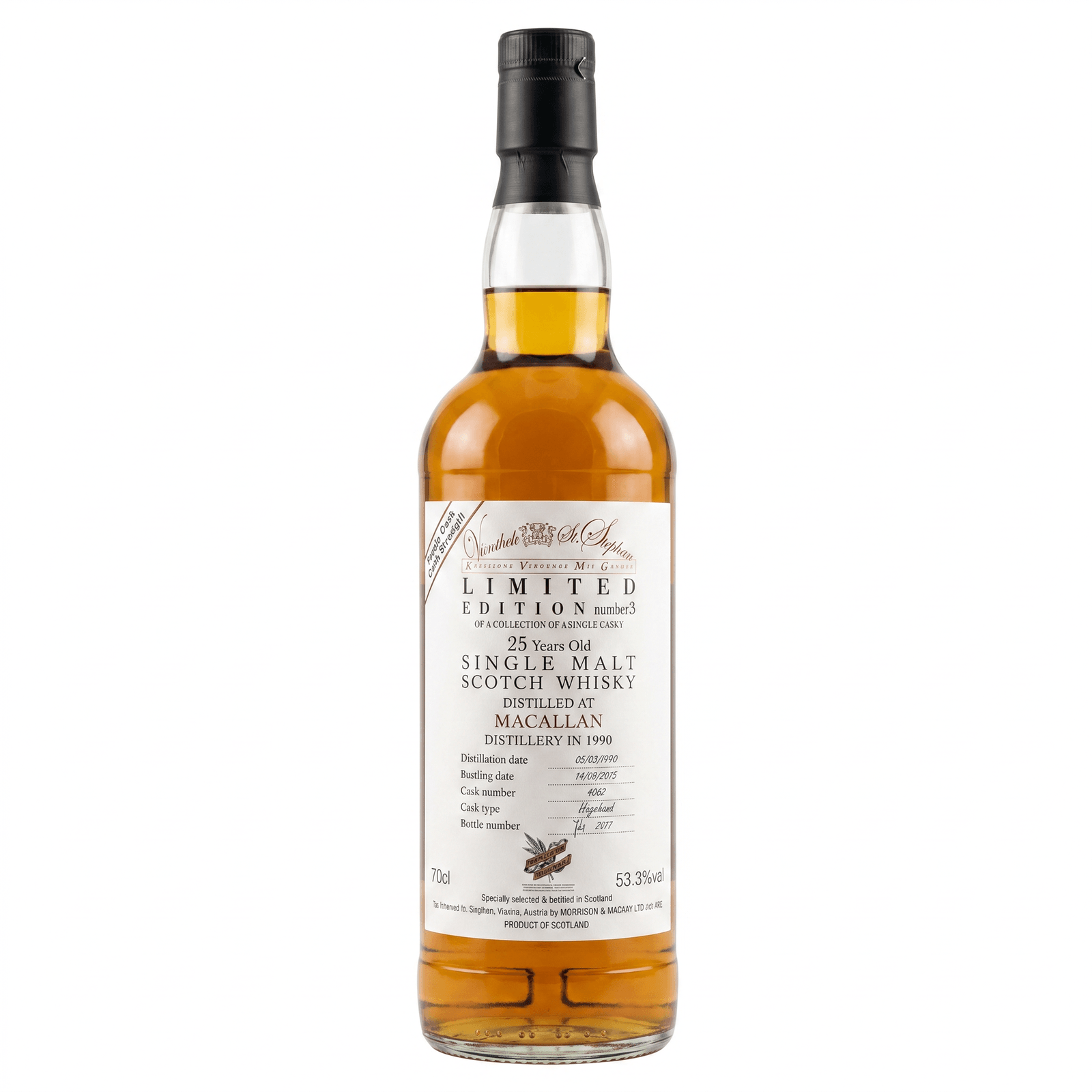 Macallan 25 Years Old 1990 Limited Edition Number 3 Morrison and MacKay Cask Nr. 4052