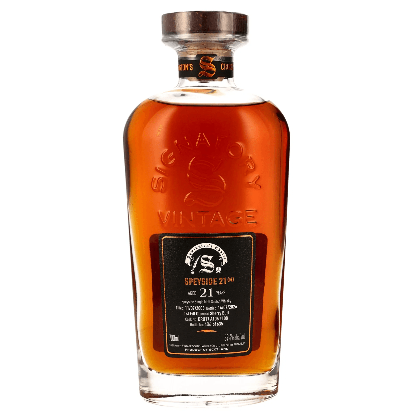 Speyside 21 Years Old 2005 Symingtons Choice Signatory Vintage Cask Nr. DRU17 A106 108