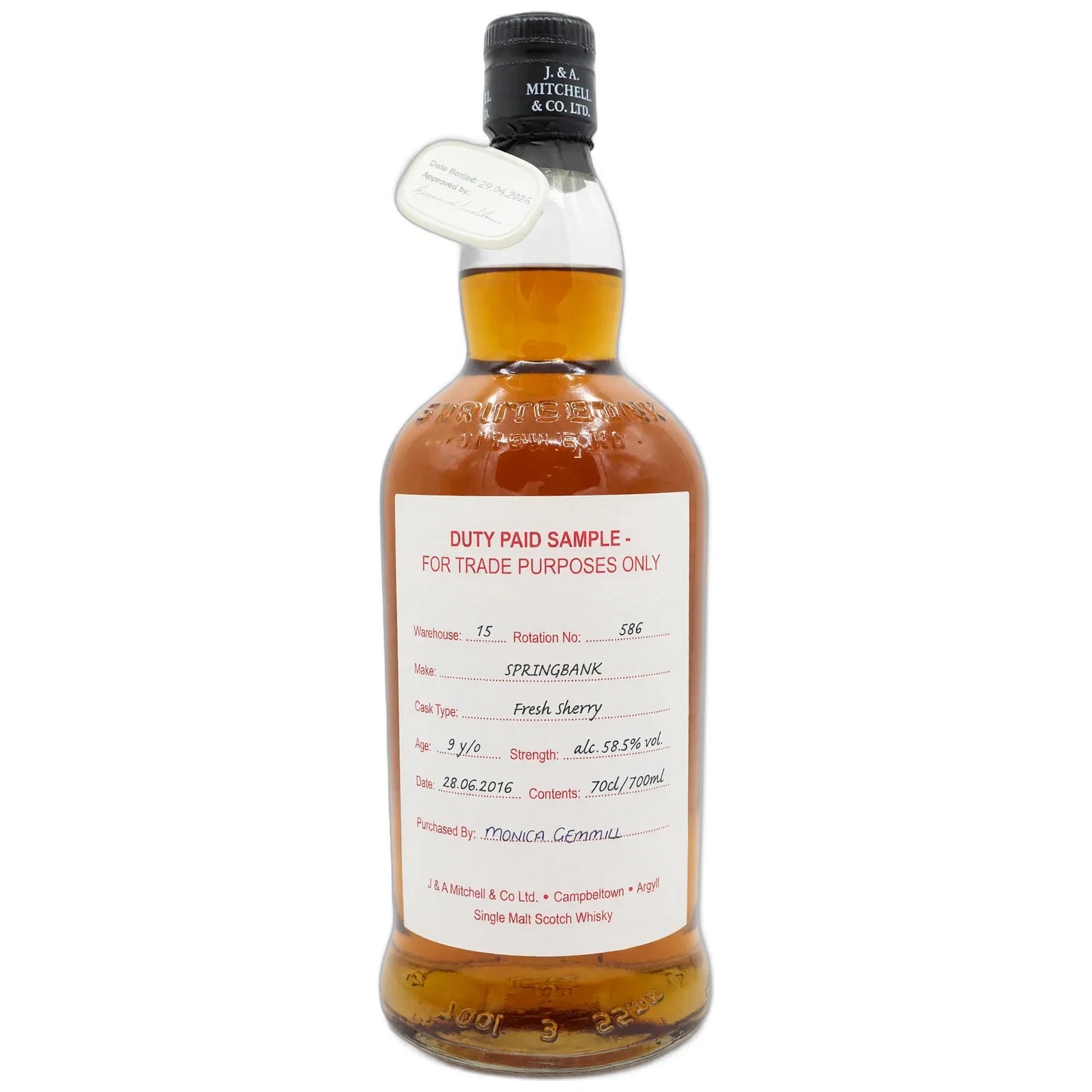 Springbank 9 Years Old Duty Paid Sample For Trade Purposes Only By Monica Gemmil