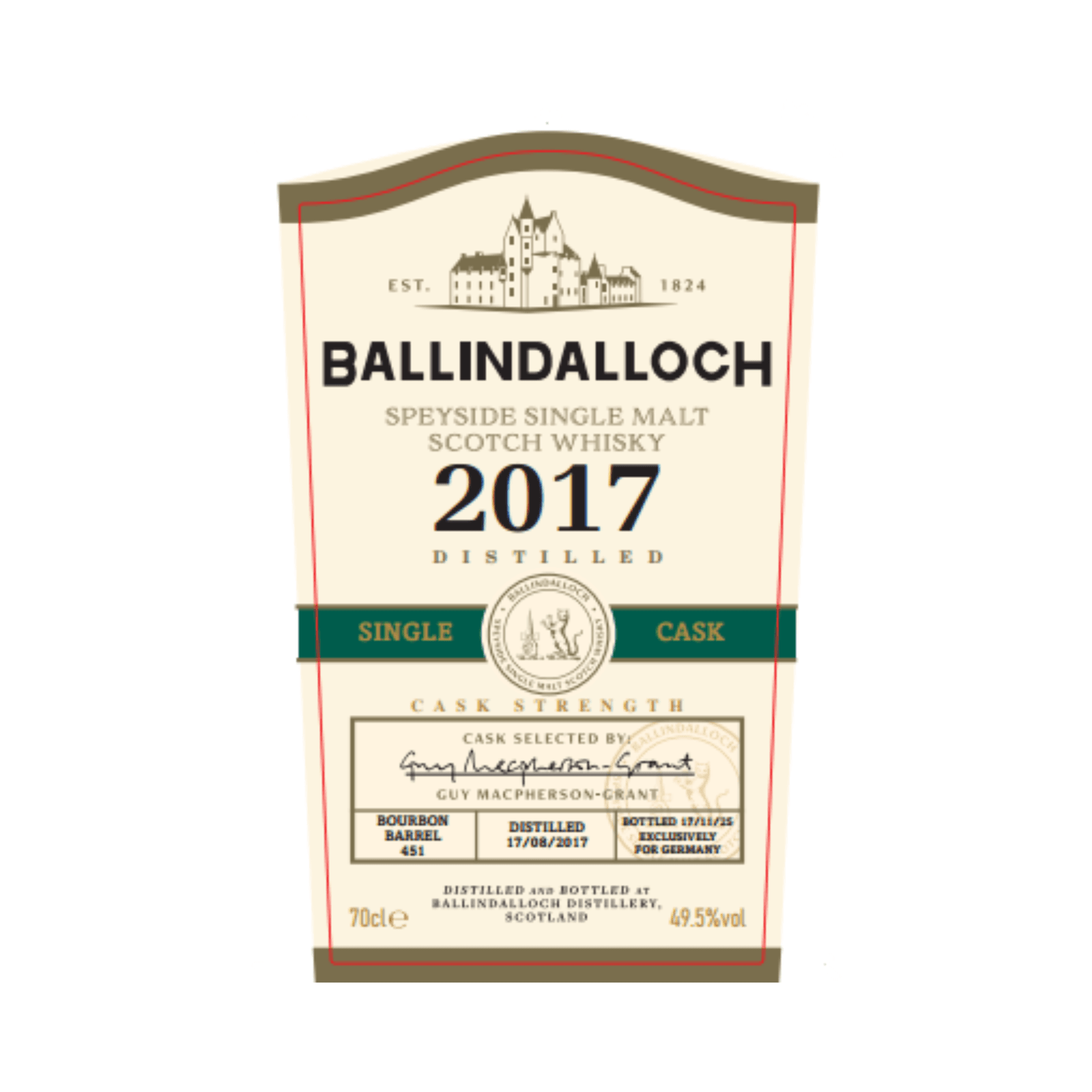 Ballindalloch 8 Years Old 2017 Single Bourbon Cask Nr.451