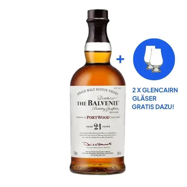 Balvenie 21 Years Old Portwood + 2x Glencairn