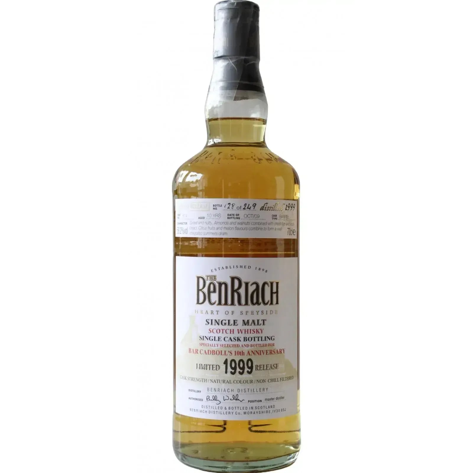 BenRiach 10 Years Old 1999 Single Cask Bottling Cask Nr.814