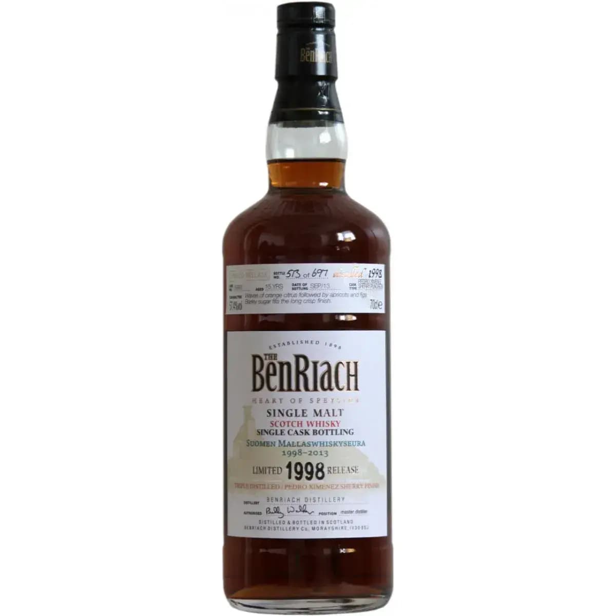 BenRiach 15 Years Old 1998 Single Cask Bottling Cask Nr.6393