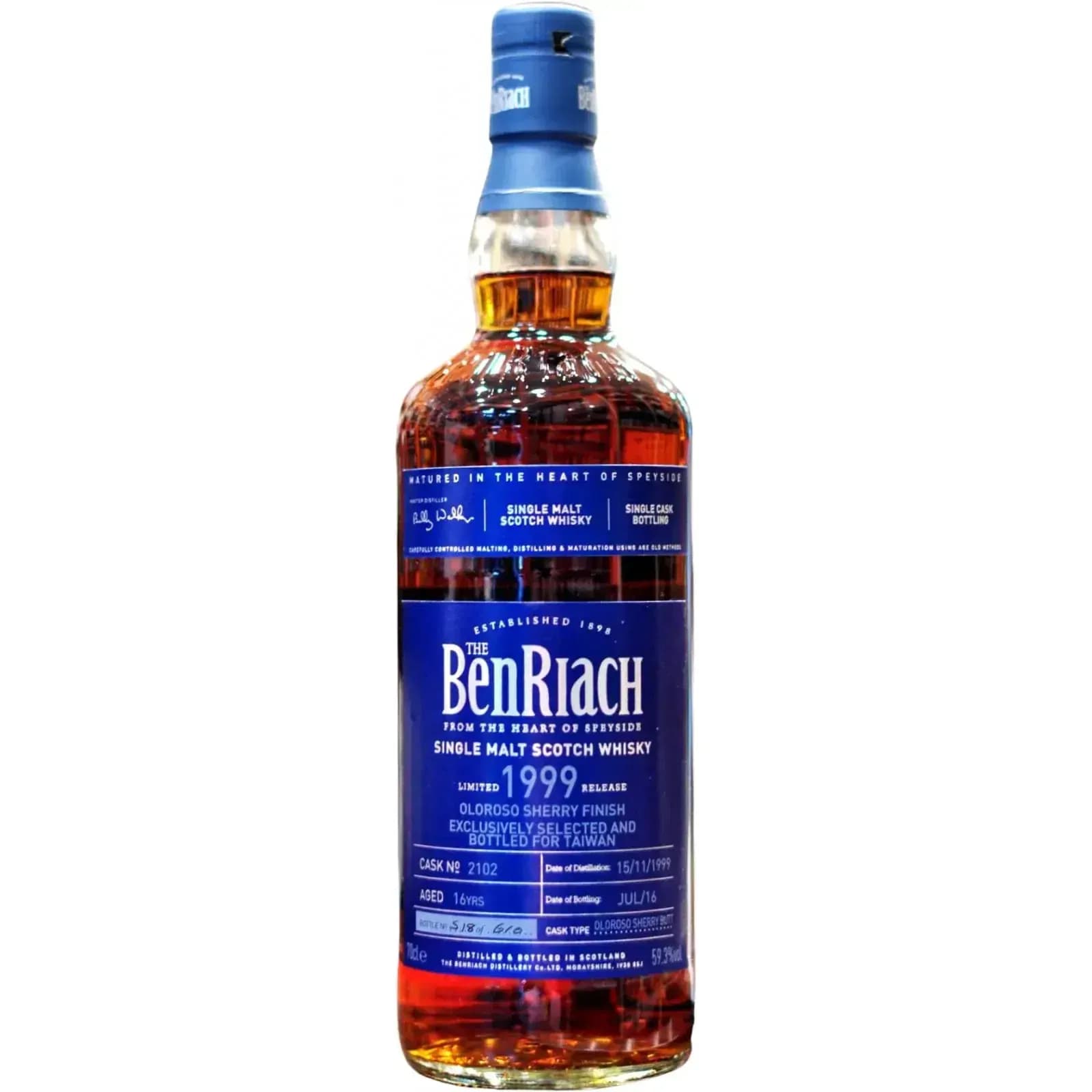 BenRiach 16 Years Old 1999 Single Cask Bottling Cask Nr.2102