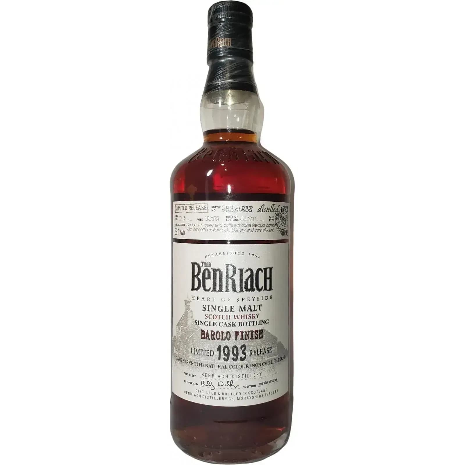 BenRiach 17 Years Old 1993 Barolo Wood Finish Cask Nr.7418