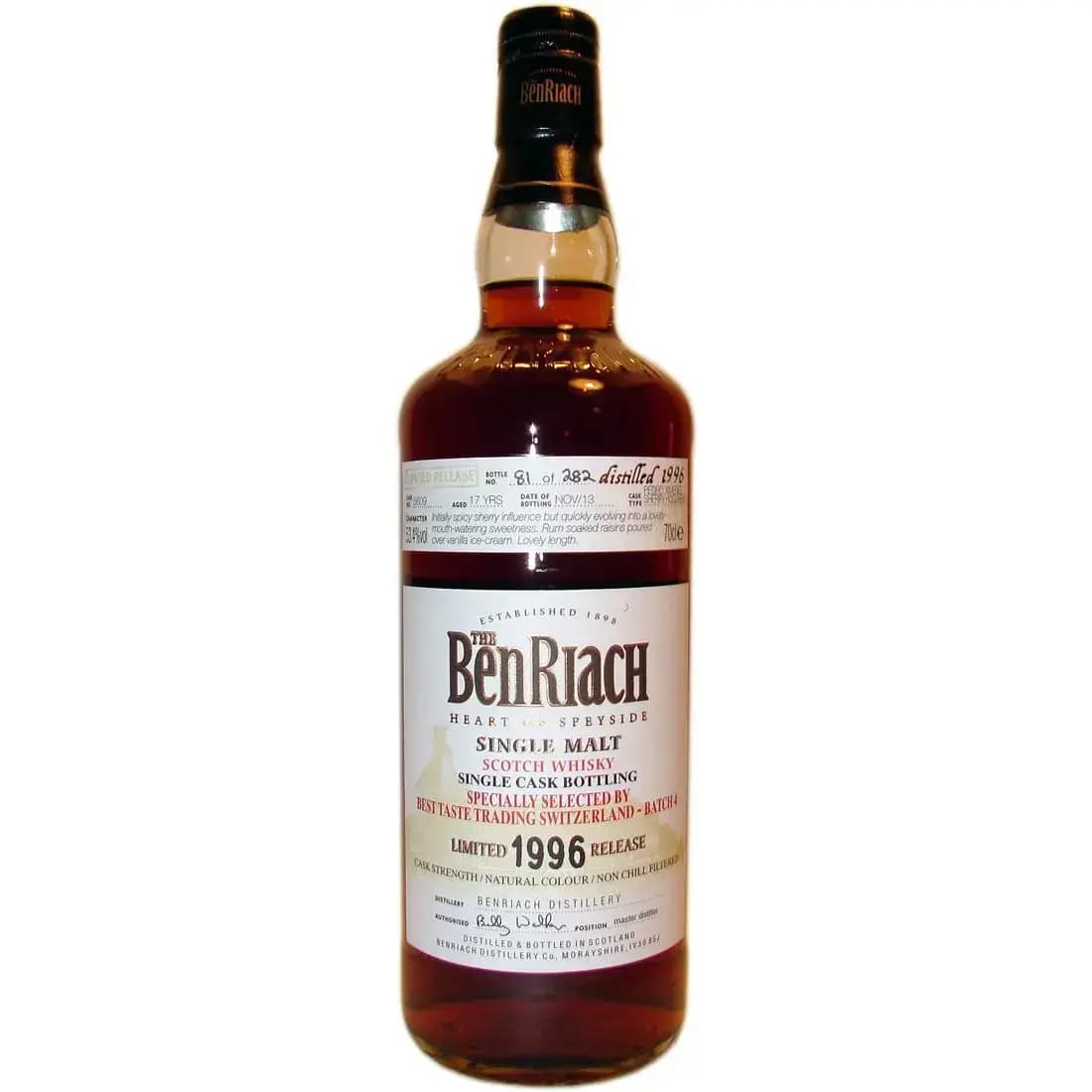 BenRiach 17 Years Old 1996 Single Cask Bottling Cask Nr.5609