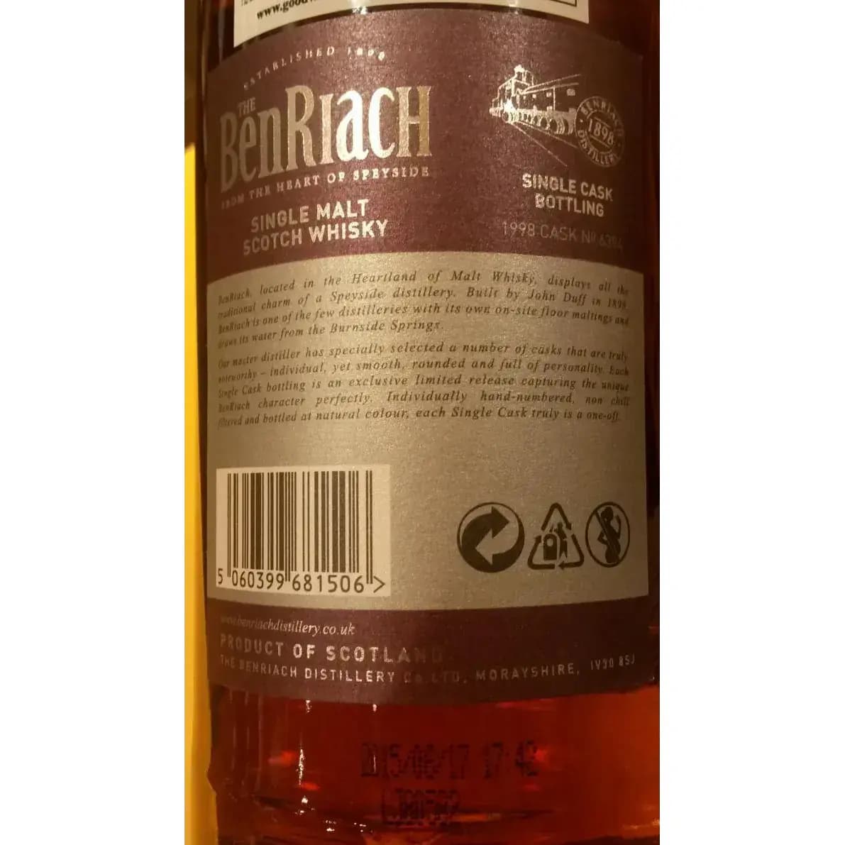 BenRiach 17 Years Old 1998 Single Cask Bottling - Batch 12 Cask Nr.6394