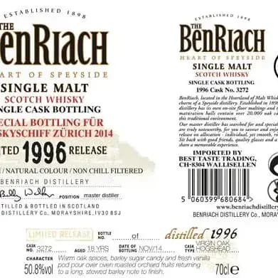 BenRiach 18 Years Old 1996 Single Cask Bottling Cask Nr.3272