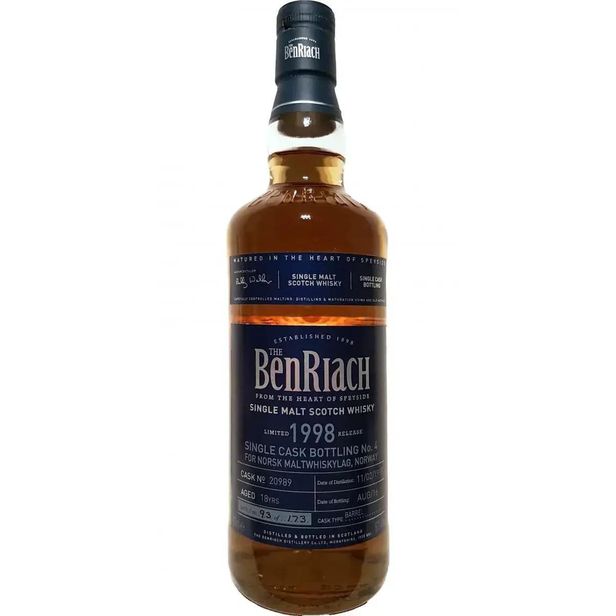 BenRiach 18 Years Old 1998 Single Cask Bottling Cask Nr.20989