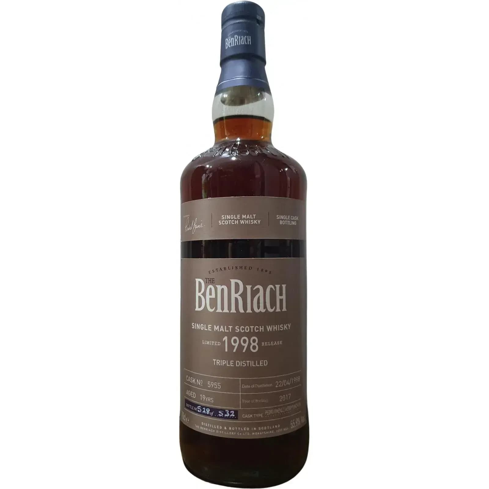 BenRiach 19 Years Old 1998 Triple Distilled Single Cask Bottling Cask Nr.5955