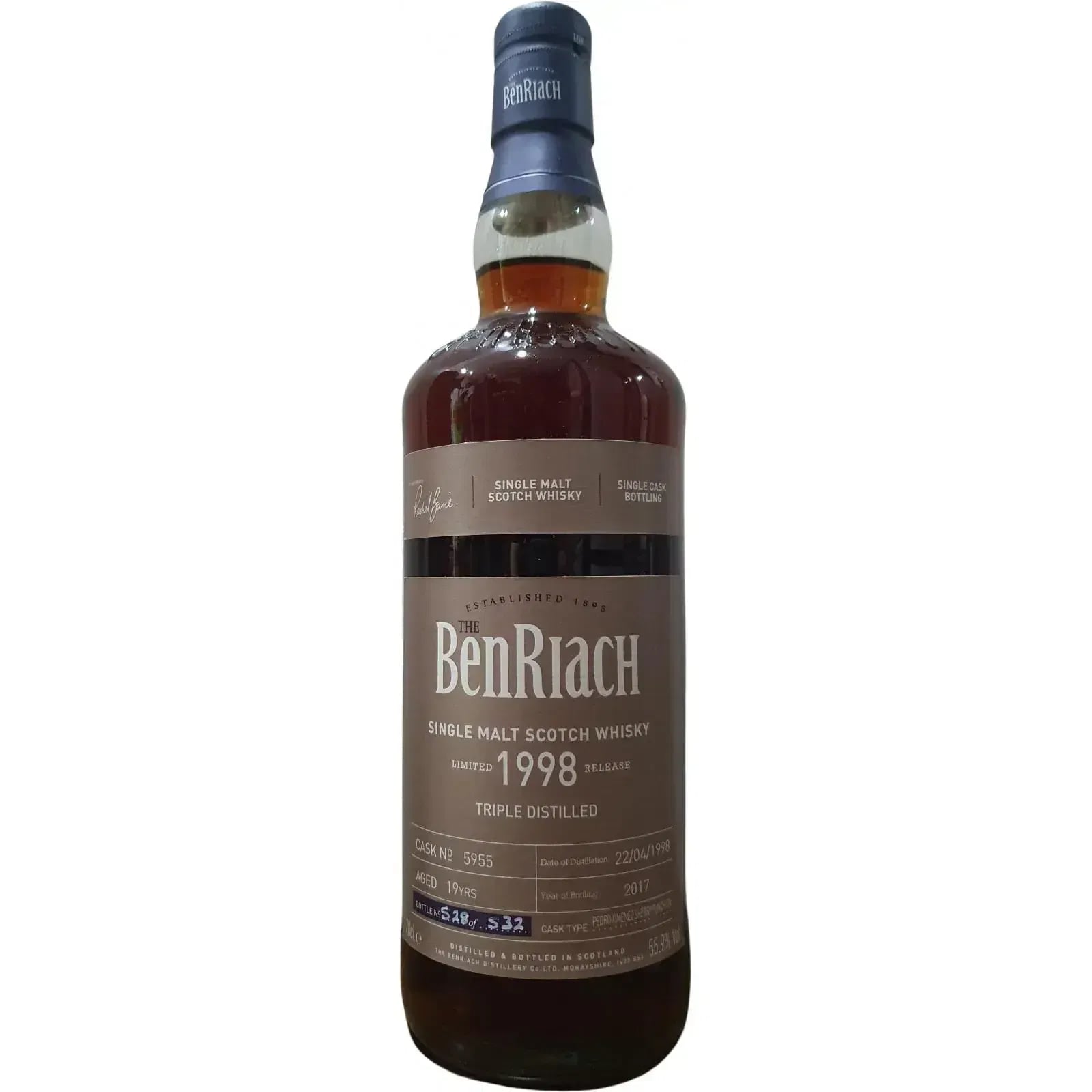 BenRiach 19 Years Old 1998 Triple Distilled Single Cask Bottling Cask Nr.5955