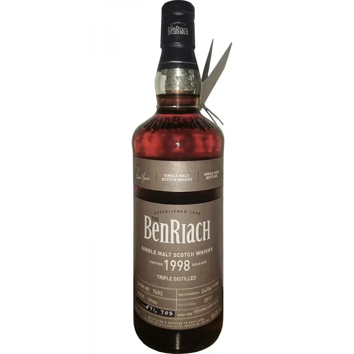 BenRiach 19 Years Old 1998 Triple Distilled Single Cask Bottling Cask Nr.7693