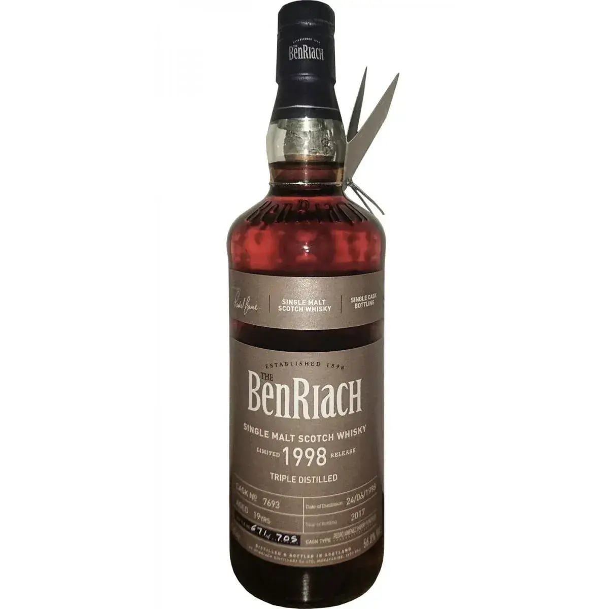 BenRiach 19 Years Old 1998 Triple Distilled Single Cask Bottling Cask Nr.7693