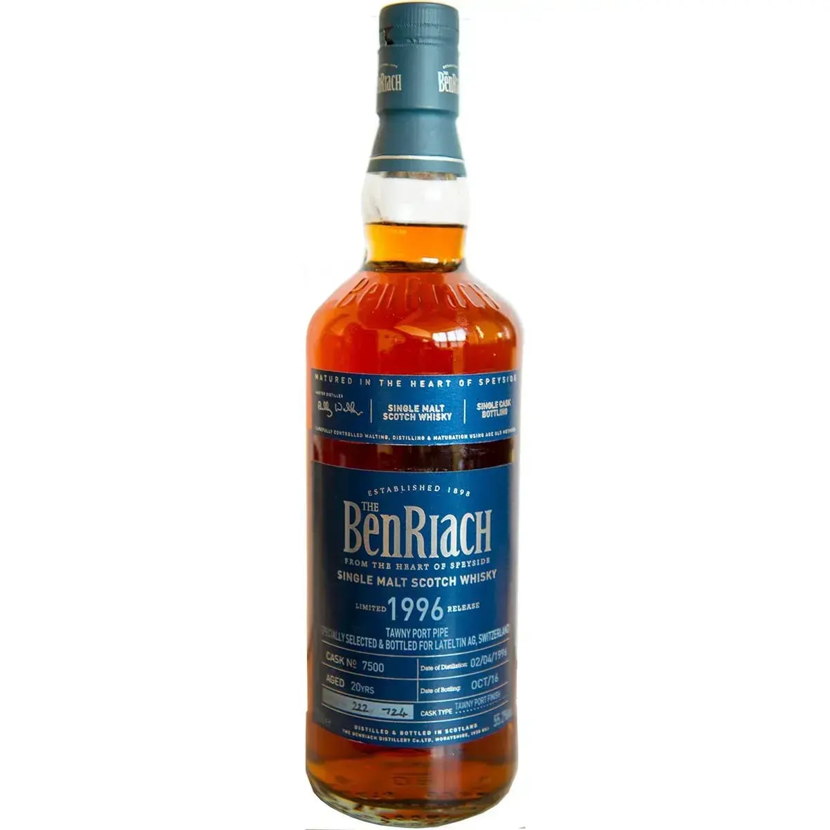 BenRiach 20 Years Old 1996 Single Cask Bottling Cask Nr.7500