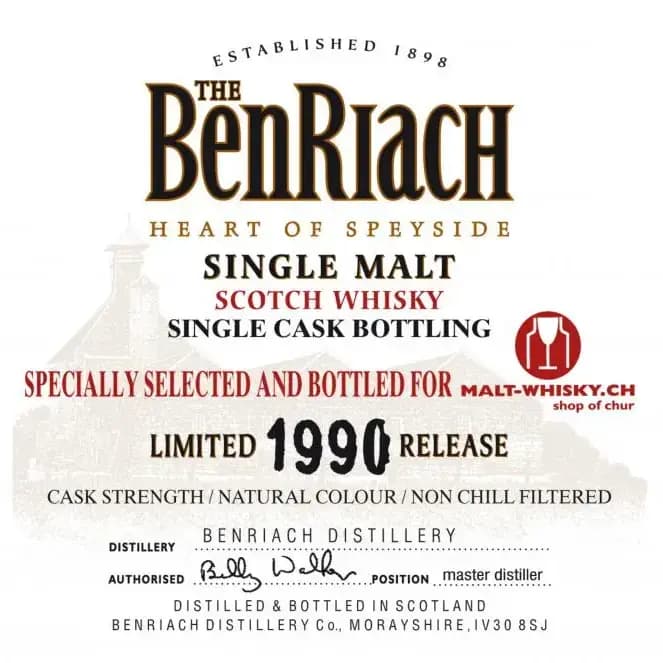 BenRiach 21 Years Old 1990 Single Cask Bottling Cask Nr.5618