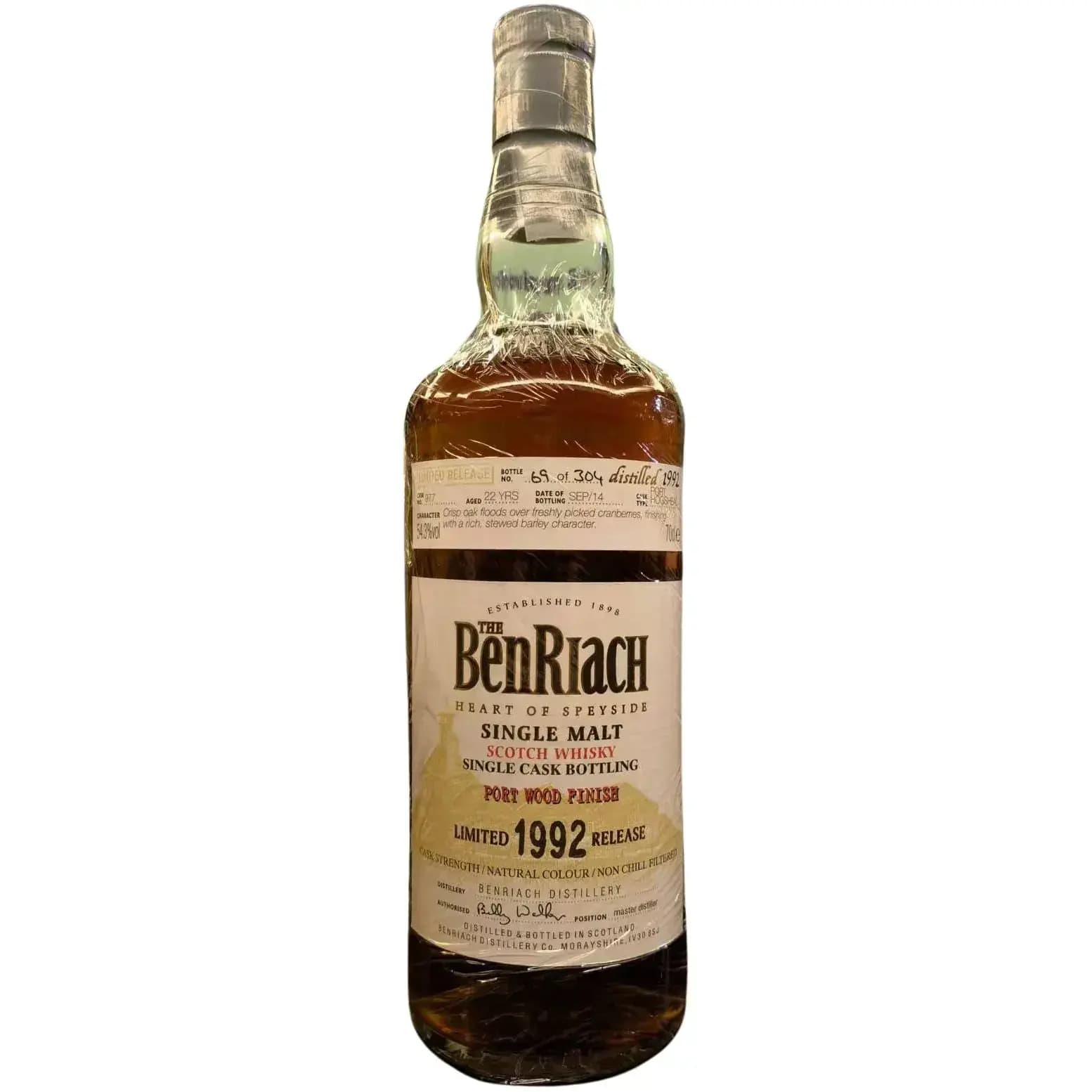 BenRiach 22 Years Old 1992 Single Cask Bottling Cask Nr.977