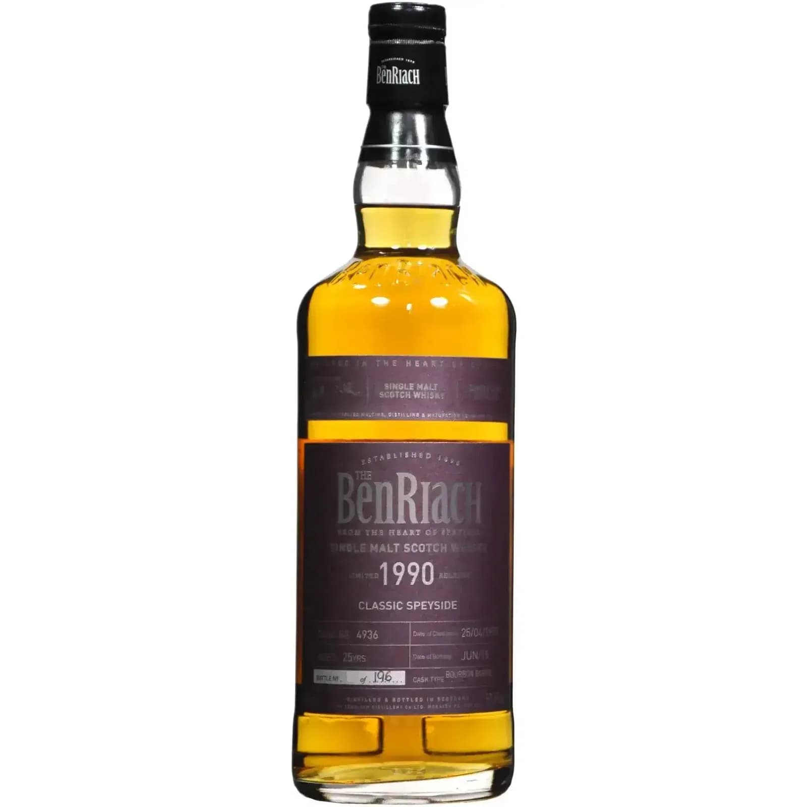 BenRiach 25 Years Old 1990 Single Cask Bottling - Batch 12 Cask Nr.4936