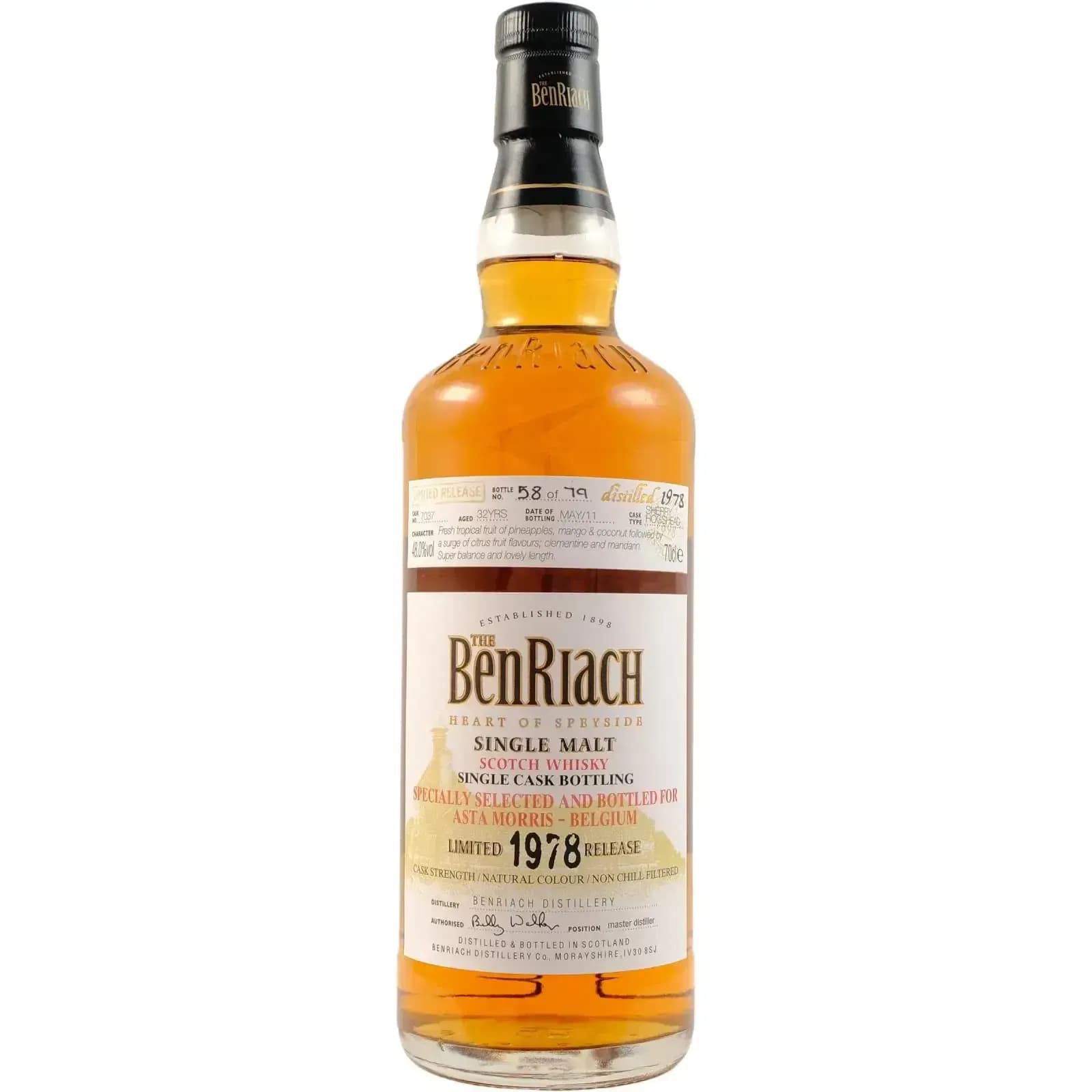 BenRiach 32 Years Old 1978 Single Cask Bottling Cask Nr.7037