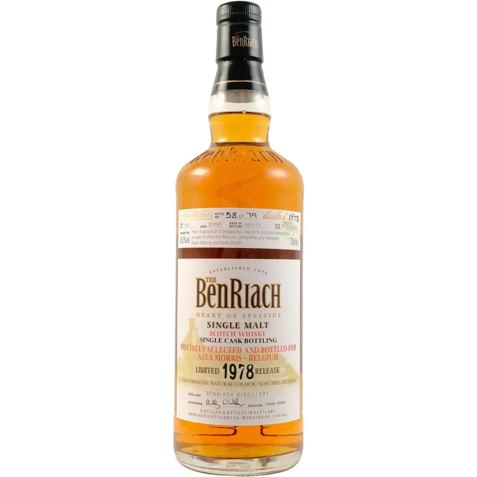 BenRiach 32 Years Old 1978 Single Cask Bottling Cask Nr.7037