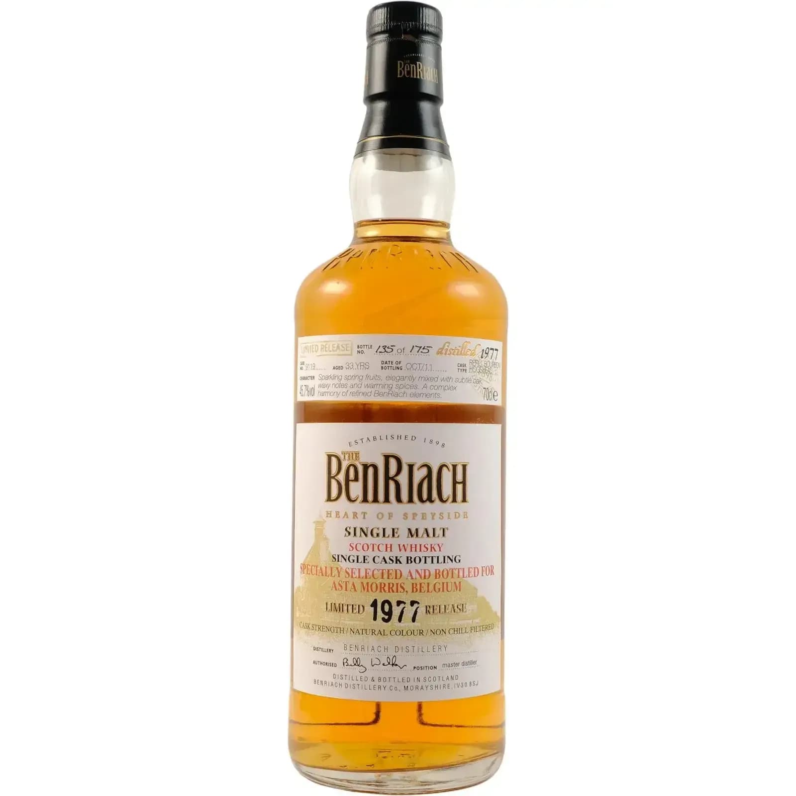 BenRiach 33 Years Old 1977 Single Cask Bottling Cask Nr.9119