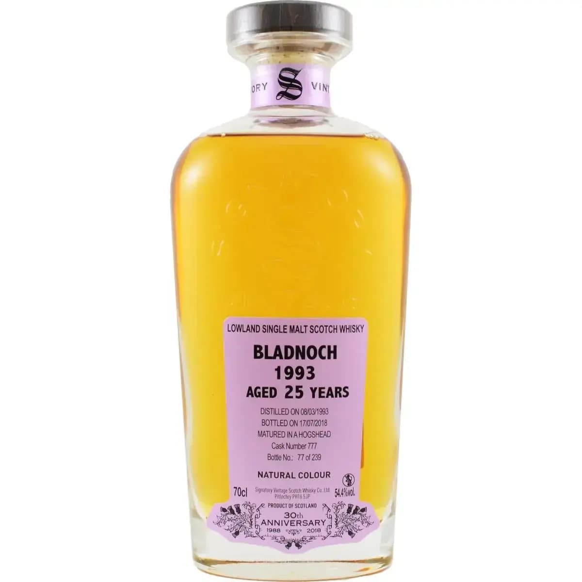 Bladnoch 25 Years Old 1993 30th Anniversary + 2 Gläser Signatory Vintage 777