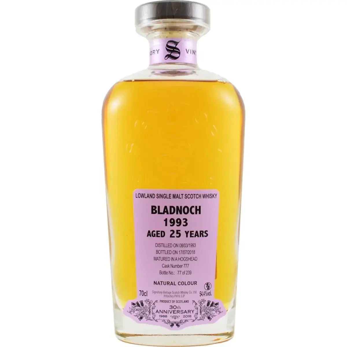 Bladnoch 25 Years Old 1993 30th Anniversary + 2 Gläser Signatory Vintage 777