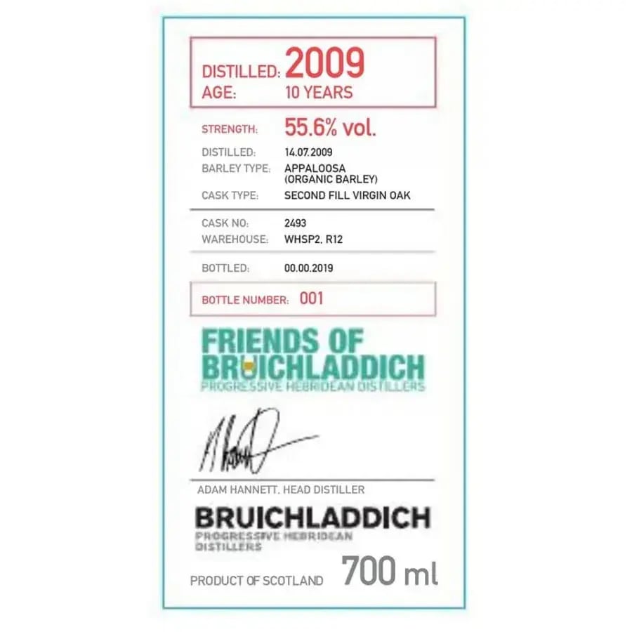 Bruichladdich 10 Years Old 2009 Friends Of Bruichladdich Cask Nr.2493