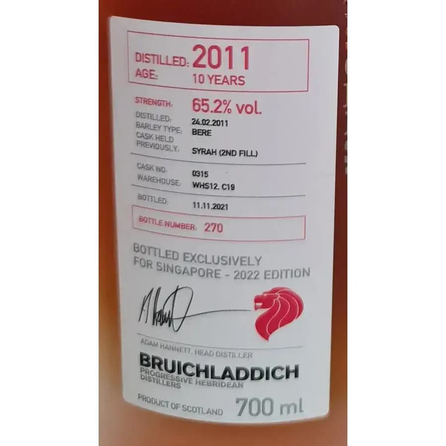 Bruichladdich 10 Years Old 2011 Micro Provenance Series Cask Nr.0315