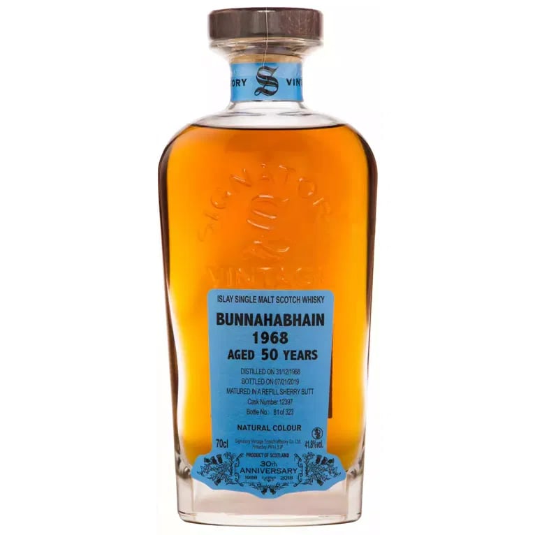 Bunnahabhain 50 Years Old 1968 30th Anniversary + 2 Gläser Signatory Vintage
