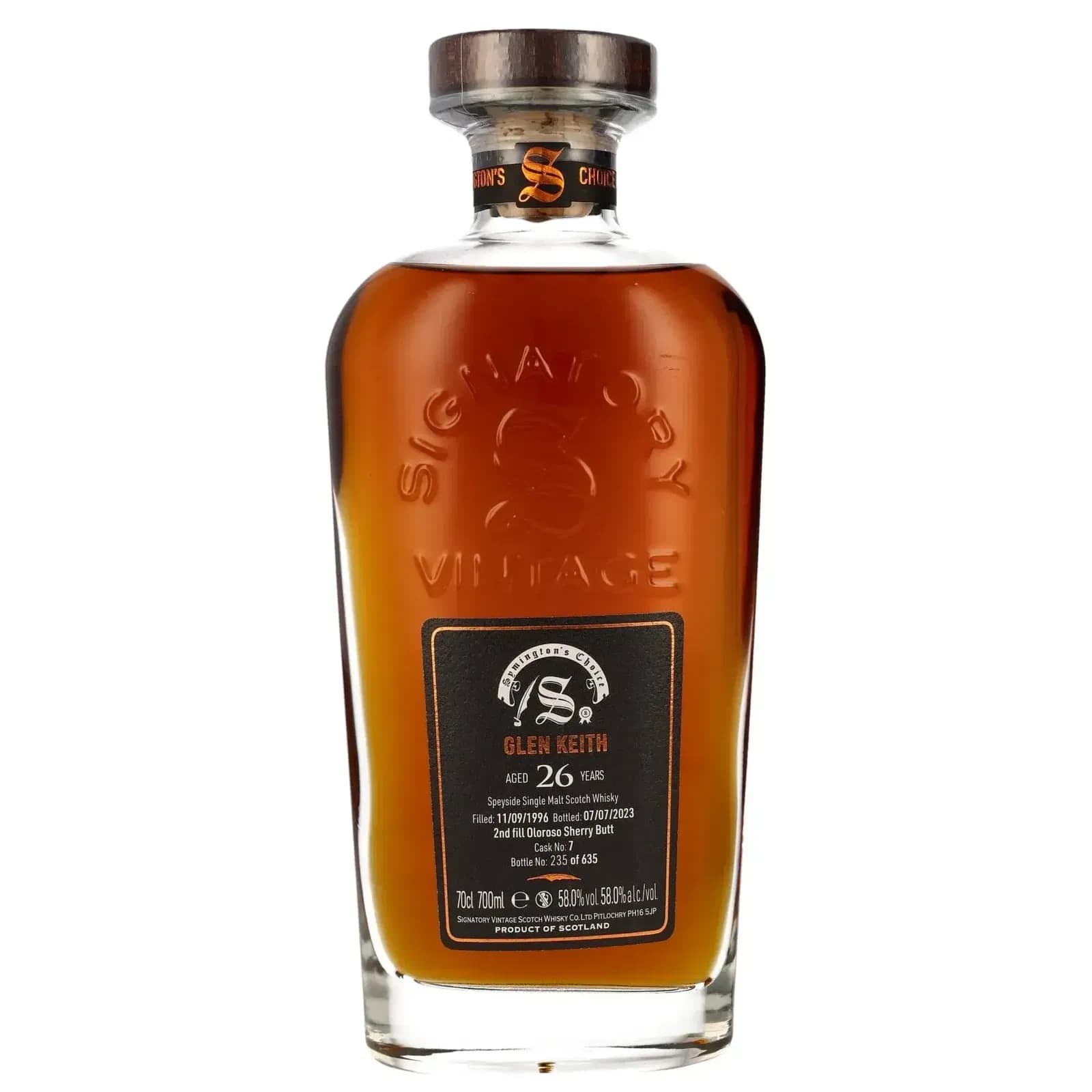 Glen Keith 26 Years Old 1996 Cask Strength Collection Symington's Choice Signatory Vintage 7