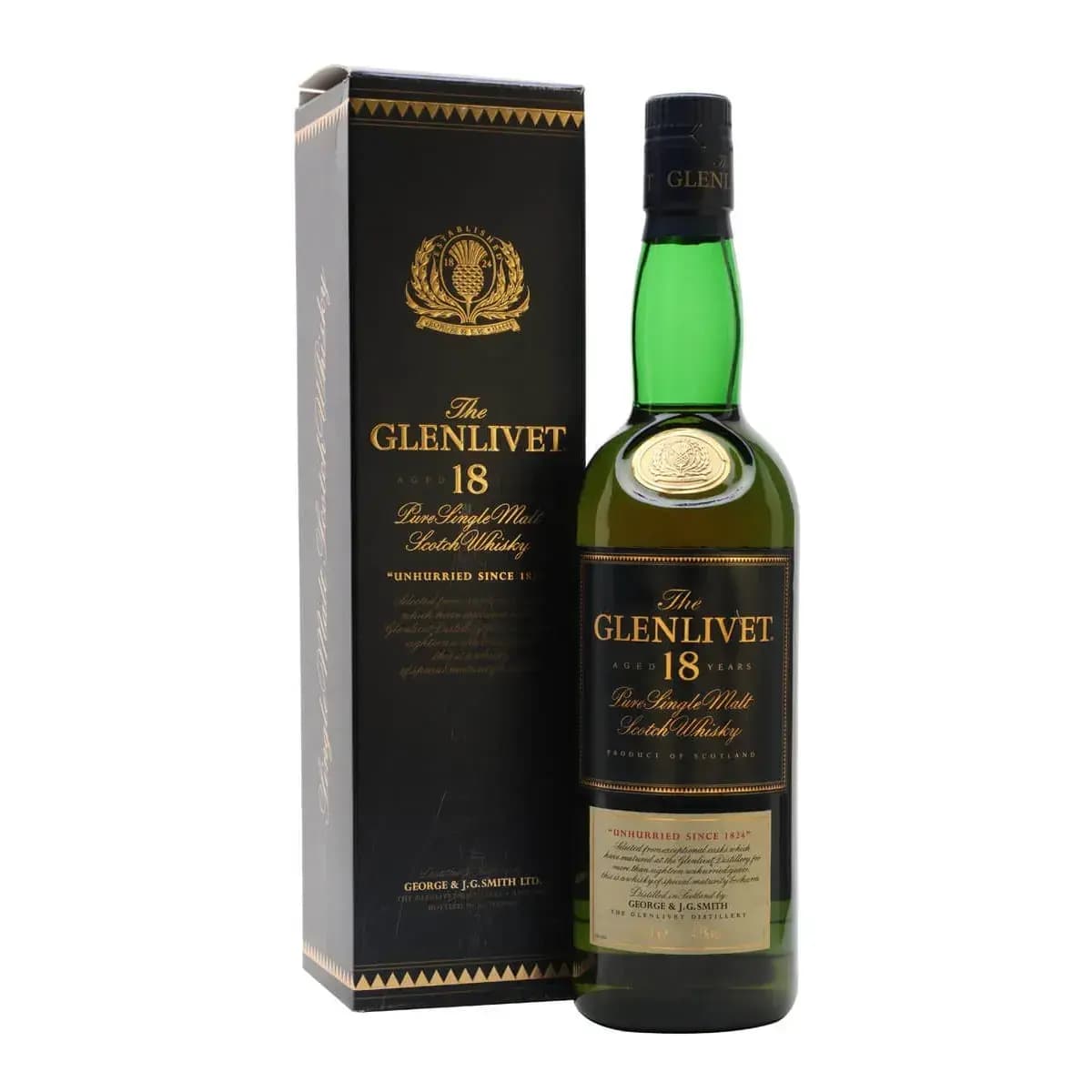 Glenlivet 18 Years Old Two-Part Label 'Unhurried Since 1824'