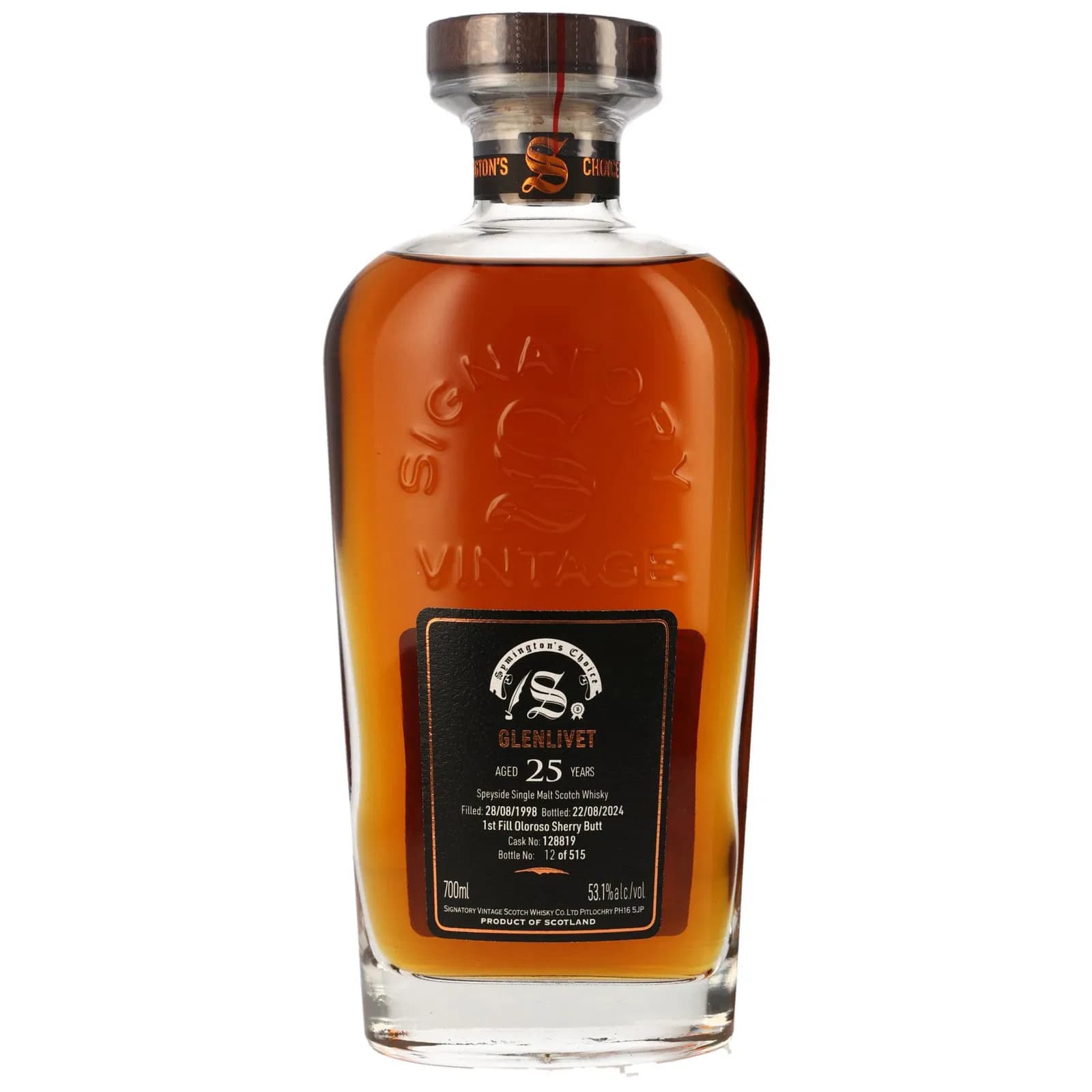 Glenlivet 25 Years Old 1998 First Fill Oloroso Sherry Butt Cask Signatory Vintage 128819